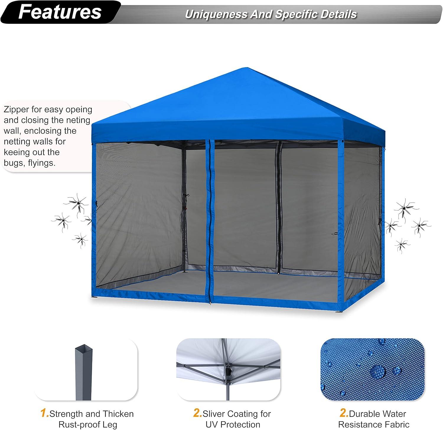 Royal Blue 10x10 Alloy Steel Pop-Up Canopy Tent with Mesh Walls