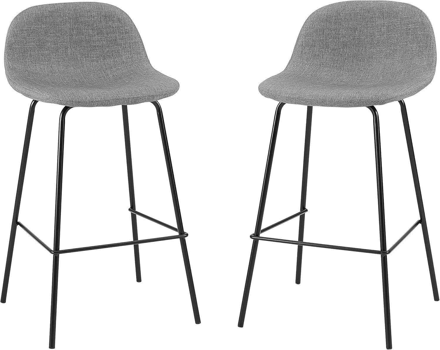 Gray and Black Upholstered Steel Counter Stools, Set of 2