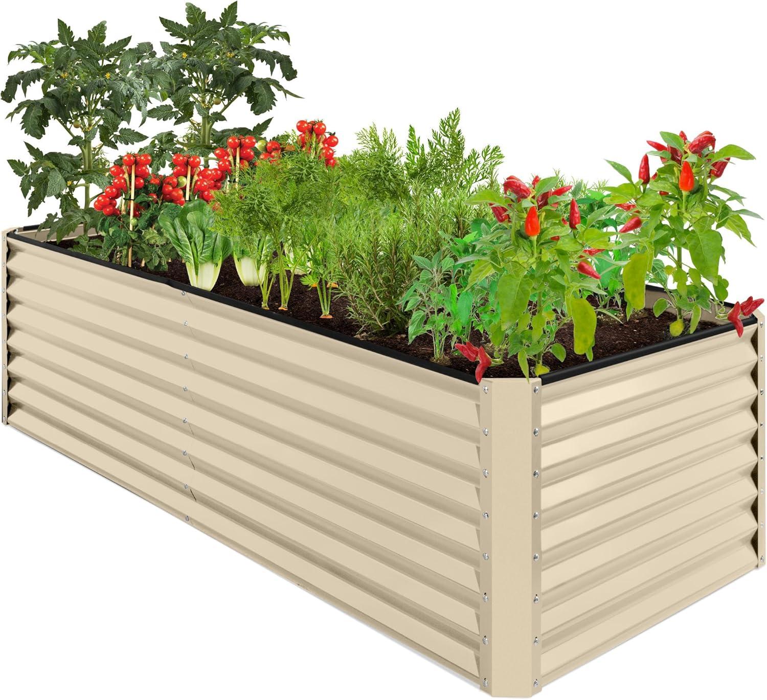 Best Choice Products 8x4x2ft Outdoor Metal Raised Garden Bed, Planter Box for Vegetables, Flowers, Herbs - Beige