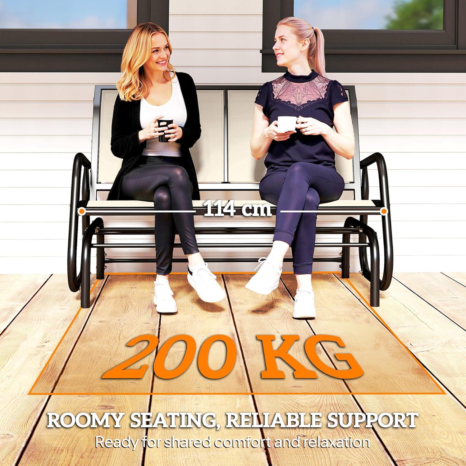 Outsunny 2-Person Outdoor Glider Bench, Patio Double Swing Rocking Chair Loveseat w/Powder Coated Steel Frame for Backyard Garden Porch, Beige