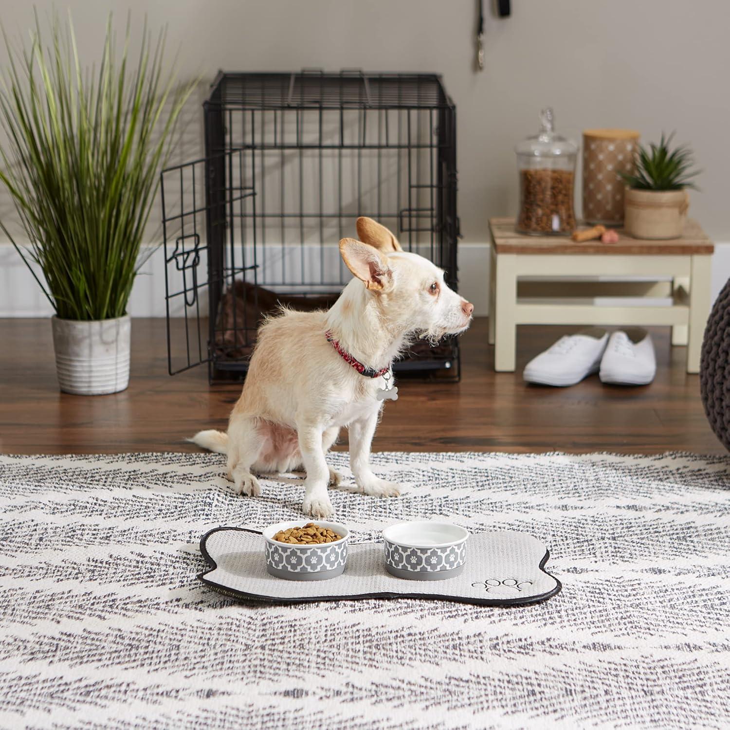 Gray Ceramic Non-Skid Pet Bowl Set, 4.25x2"