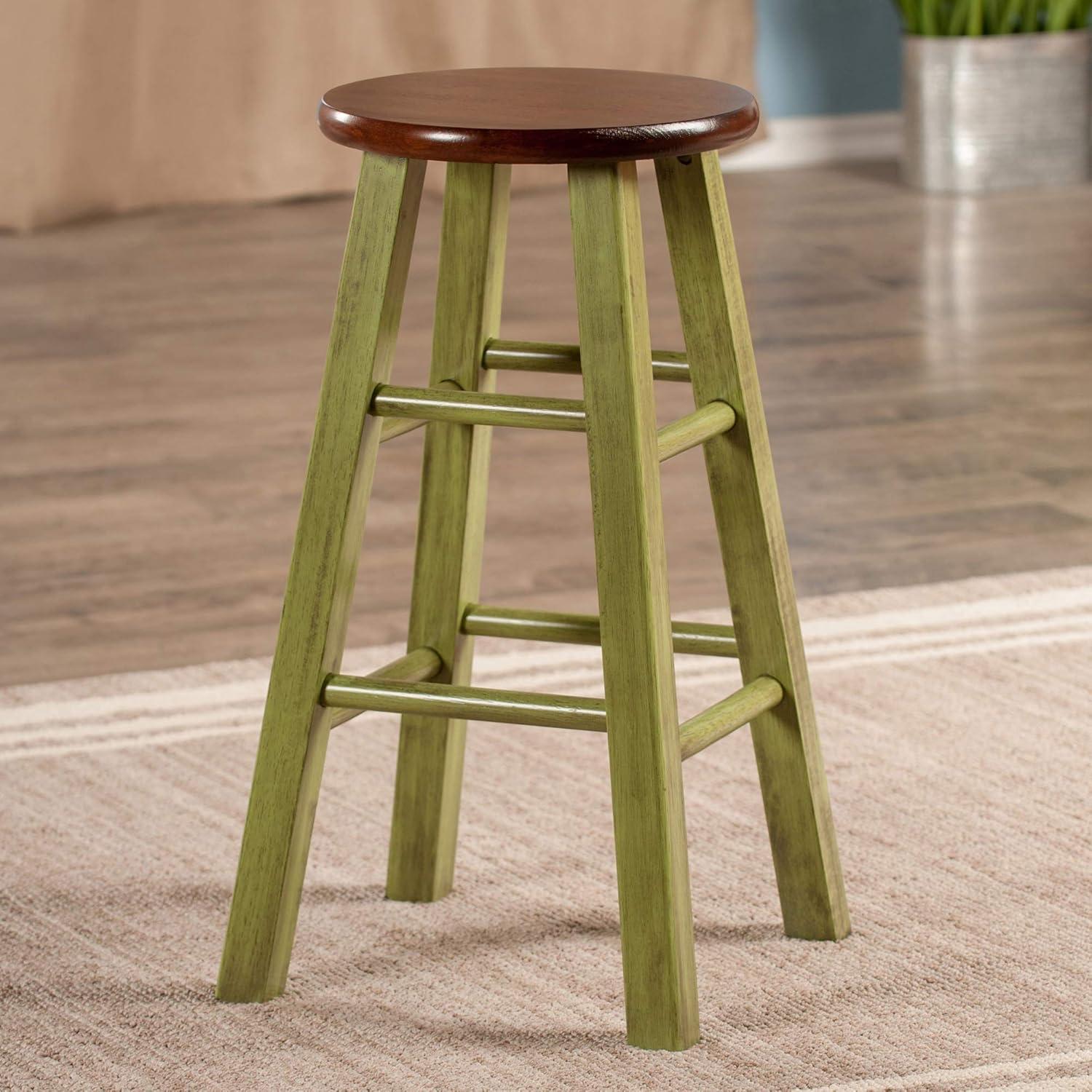 24"Ivy Counter Height Barstool - Green - Winsome: Round, Backless, Wood Frame, Spot Clean, Fixed Height