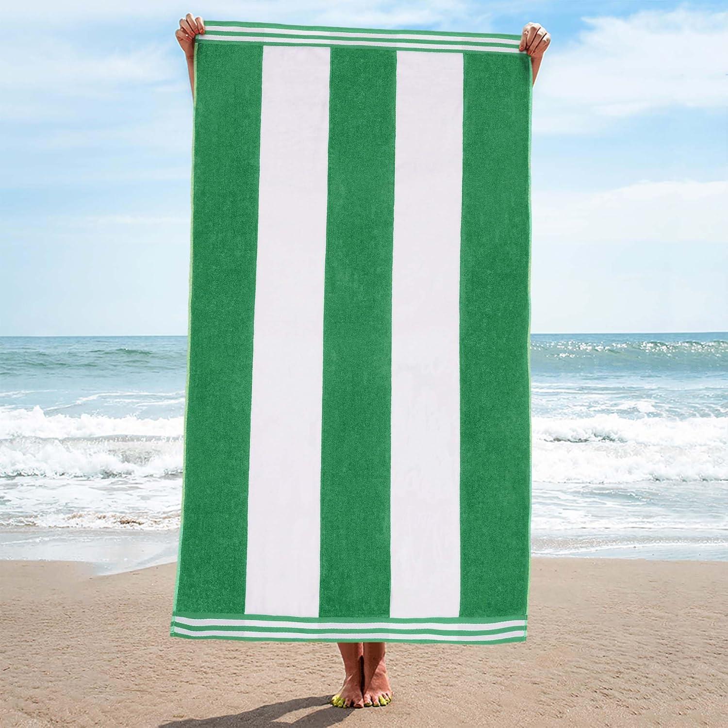 Superior Cotton Striped Oversized Beach Towel, 34" x 64", Dark Green