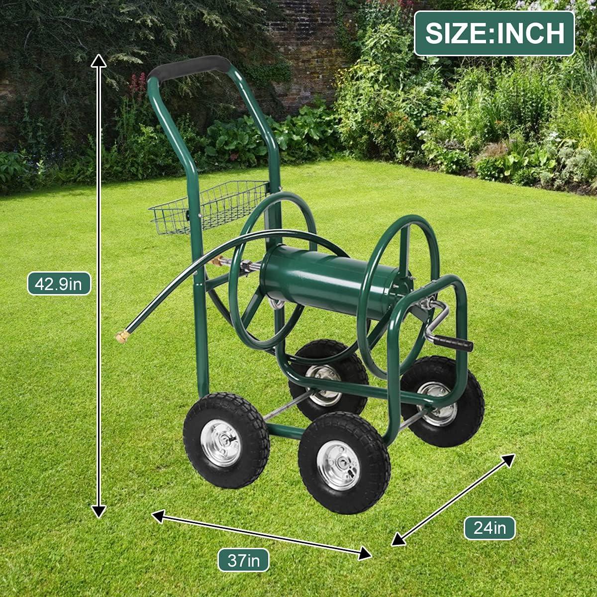 Green Heavy Duty Portable Garden Hose Reel Cart with Wheels