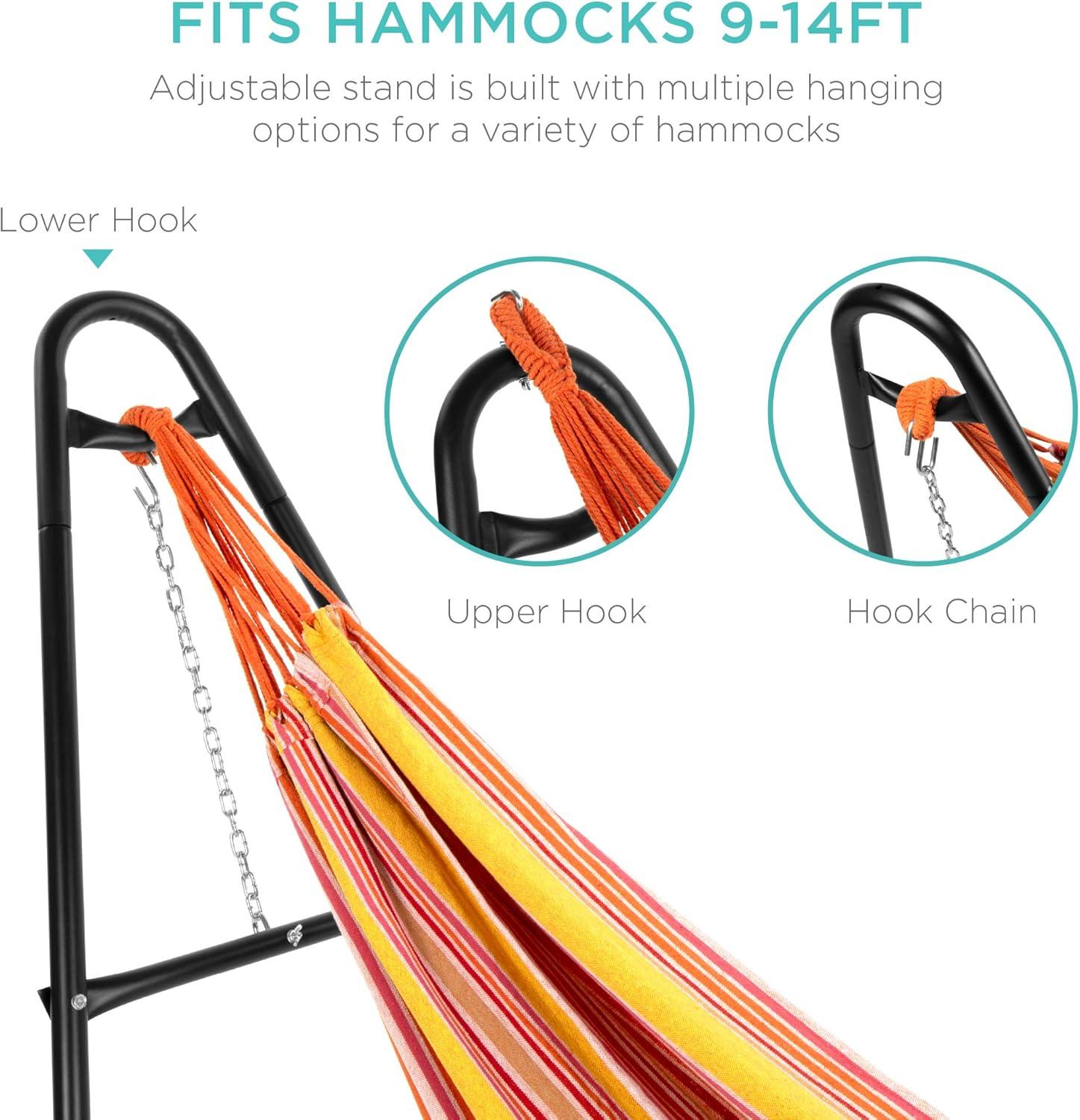 Best Choice Products Outdoor Adjustable Steel Hammock Stand for 9-14ft Hammocks w/ Hooks, Carrying Bag, 450lb Capacity