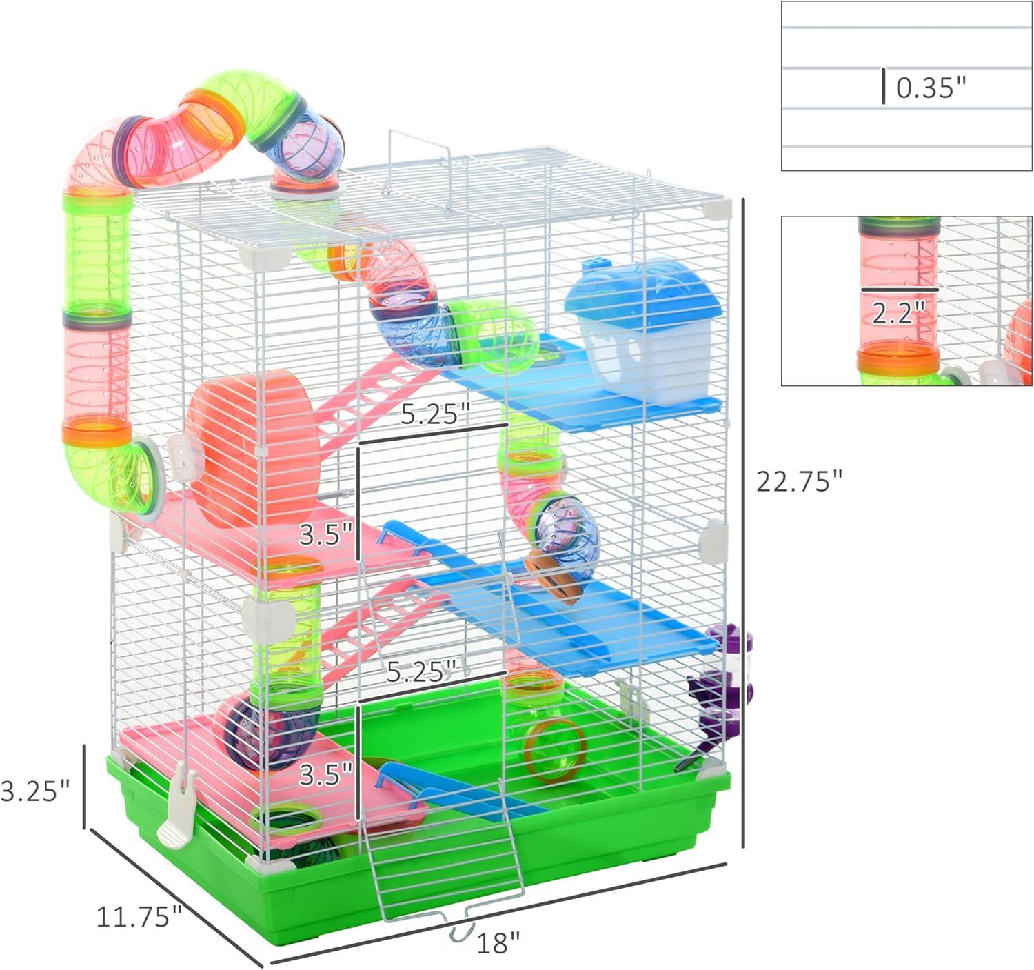 PawHut 5-Tier Hamster Cage Rodent Gerbil Habitat Habitat Metal Wire with Water Bottle, Food Dishes, Interior Ladder, Tube