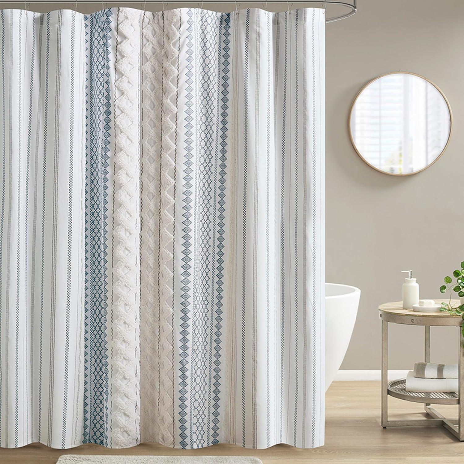 INK+IVY Imani 100% Cotton Printed Shower Curtain with Chenille