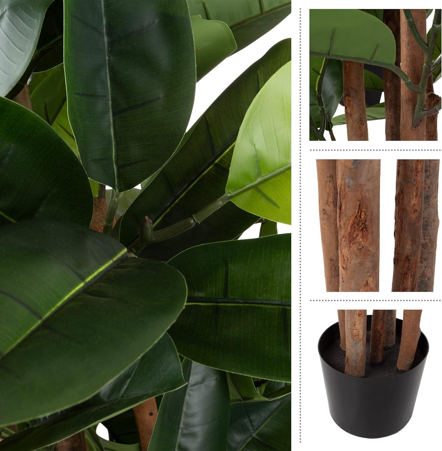 Artificial Rubber Plant - 70-Inch Faux Tree with Natural-Feel Leaves - Realistic Potted Indoor Plant for Office or Home Decor by Pure Garden (Green)