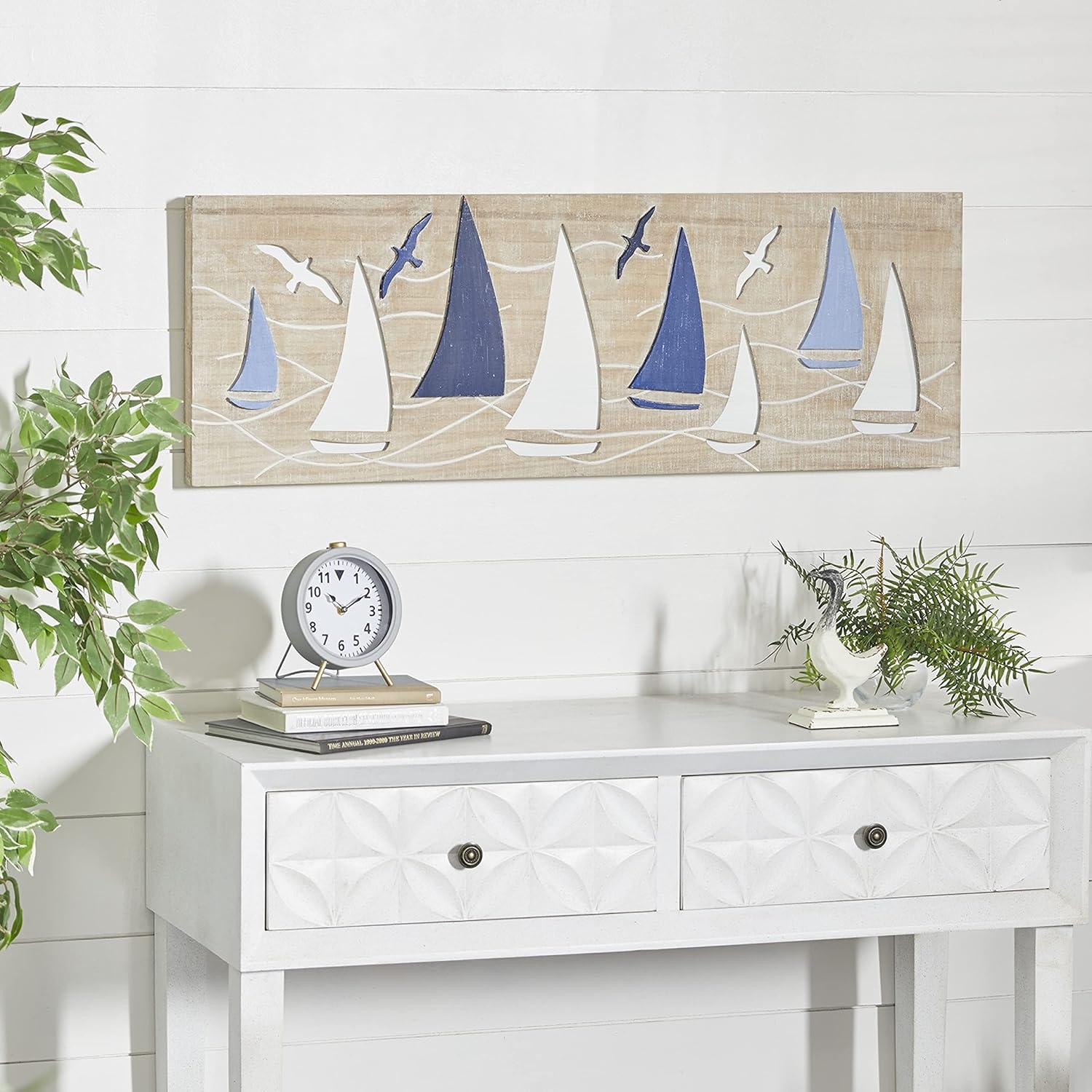 DecMode Brown Wood Sail Boat Wall Decor