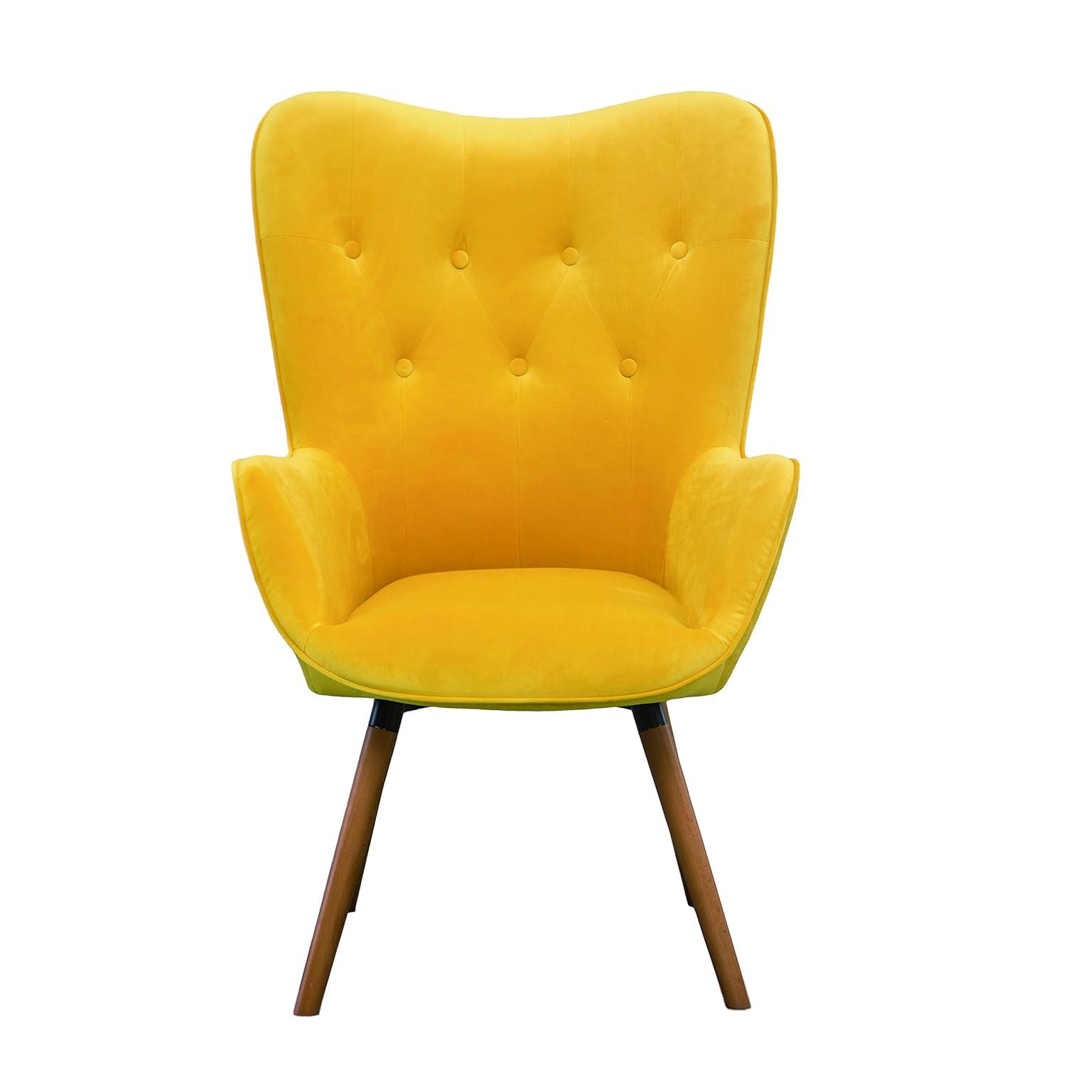Blendoi Brooke Doarnin Contemporary Silky Tufted Button Back Accent Chair, Yellow