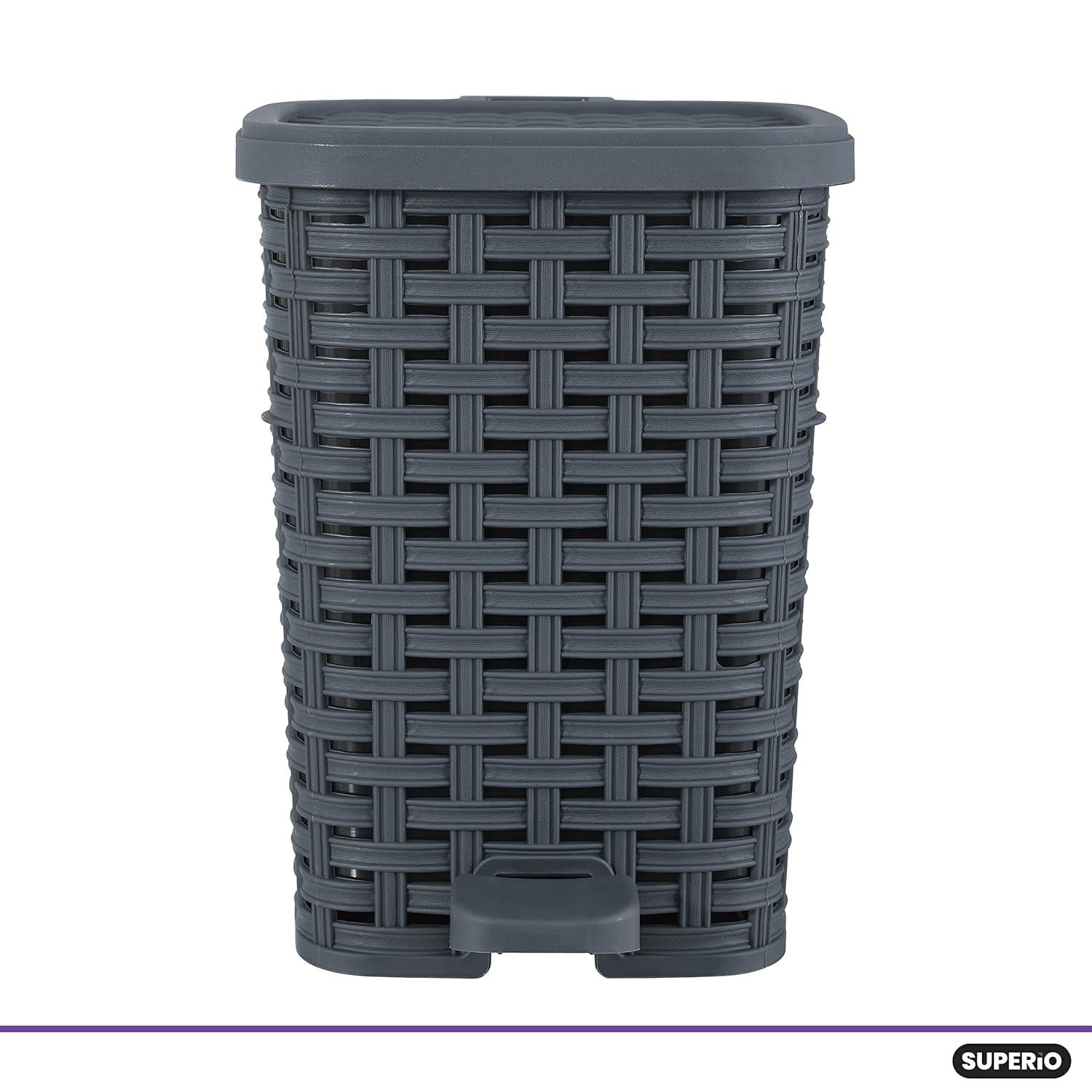 Onyx Grey Plastic Wicker Style Pedal Trash Can 1.5 Gallon