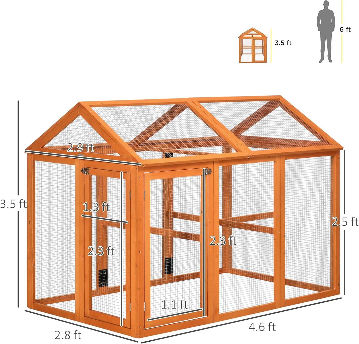 Chicken Run, Wooden Large Chicken Coop, Combinable Design With Perches & Doors For Outdoor, Backyard, Farm, 4.6' X 2.8', Nature Wood