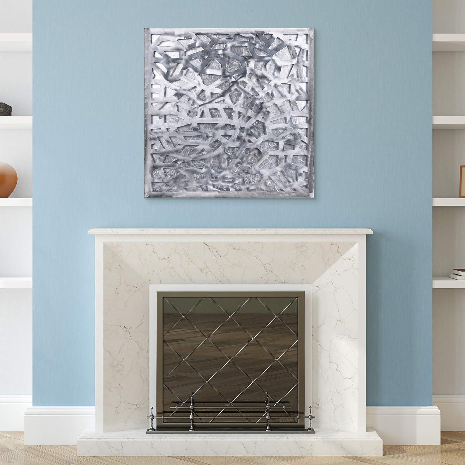 Empire Art Direct Silver Enigma Polished Steel Silver Leaf 3D Abstract Metal Wall Art, 32" x 32", Ready to Hang