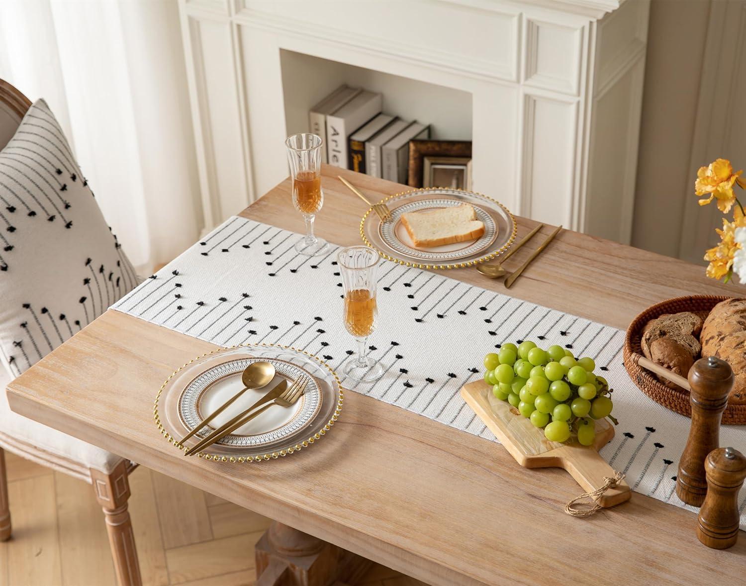 Natural Cotton Woven Table Runner with Tassels, 13 x 90 Inch