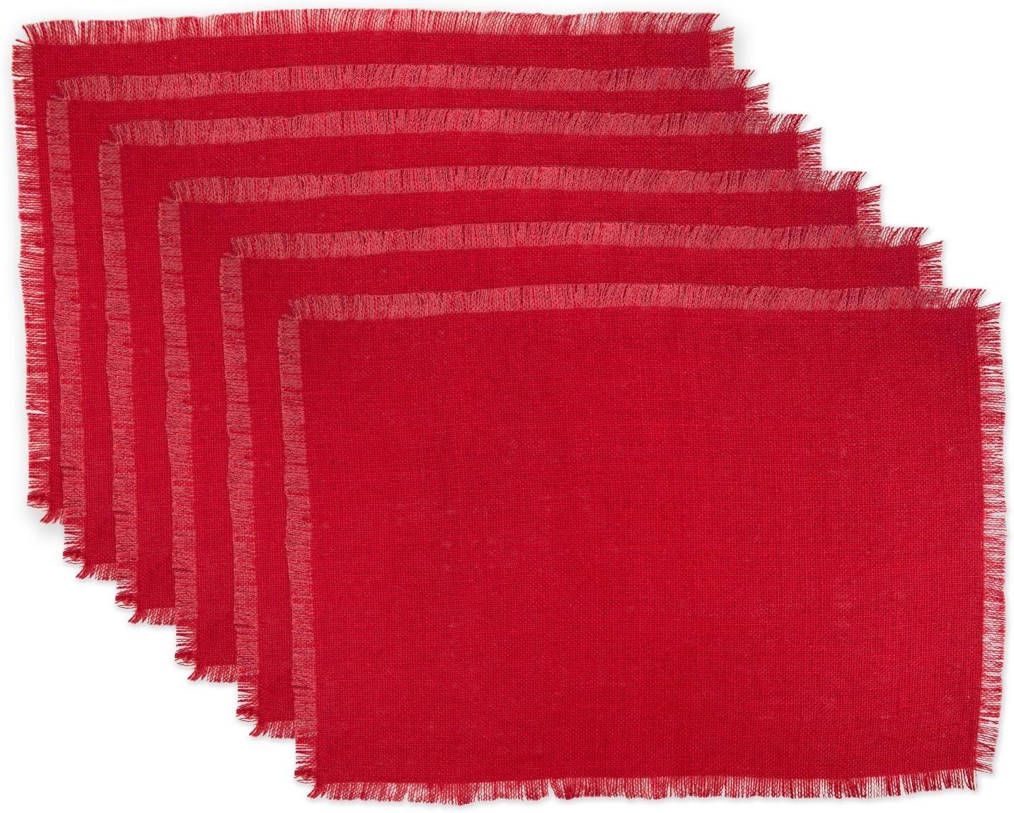 Tango Red Burlap Fringed Placemats, Set of 6