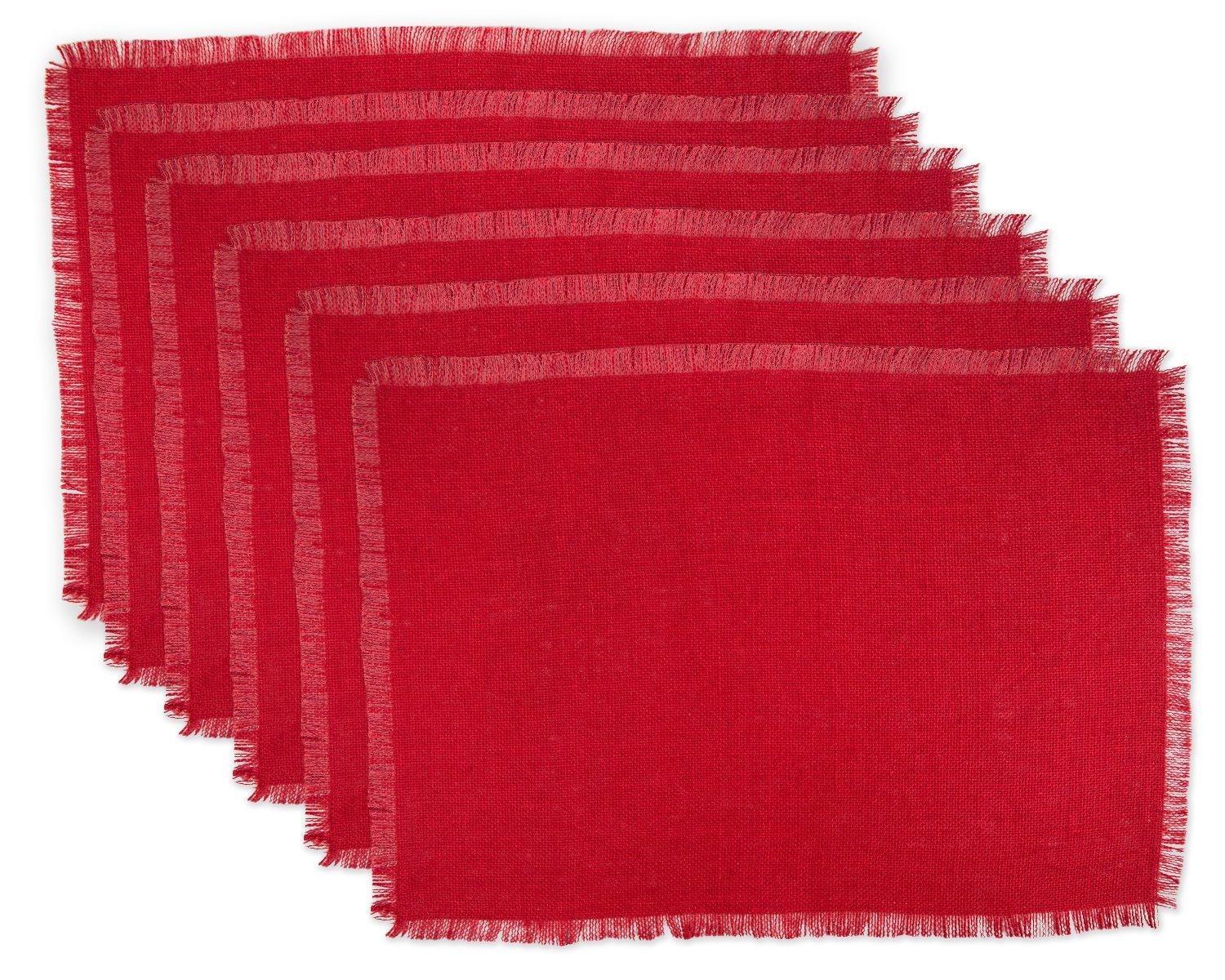 DII Jute Solid Placemat Set 6 Piece, Tango Red, 13x19"