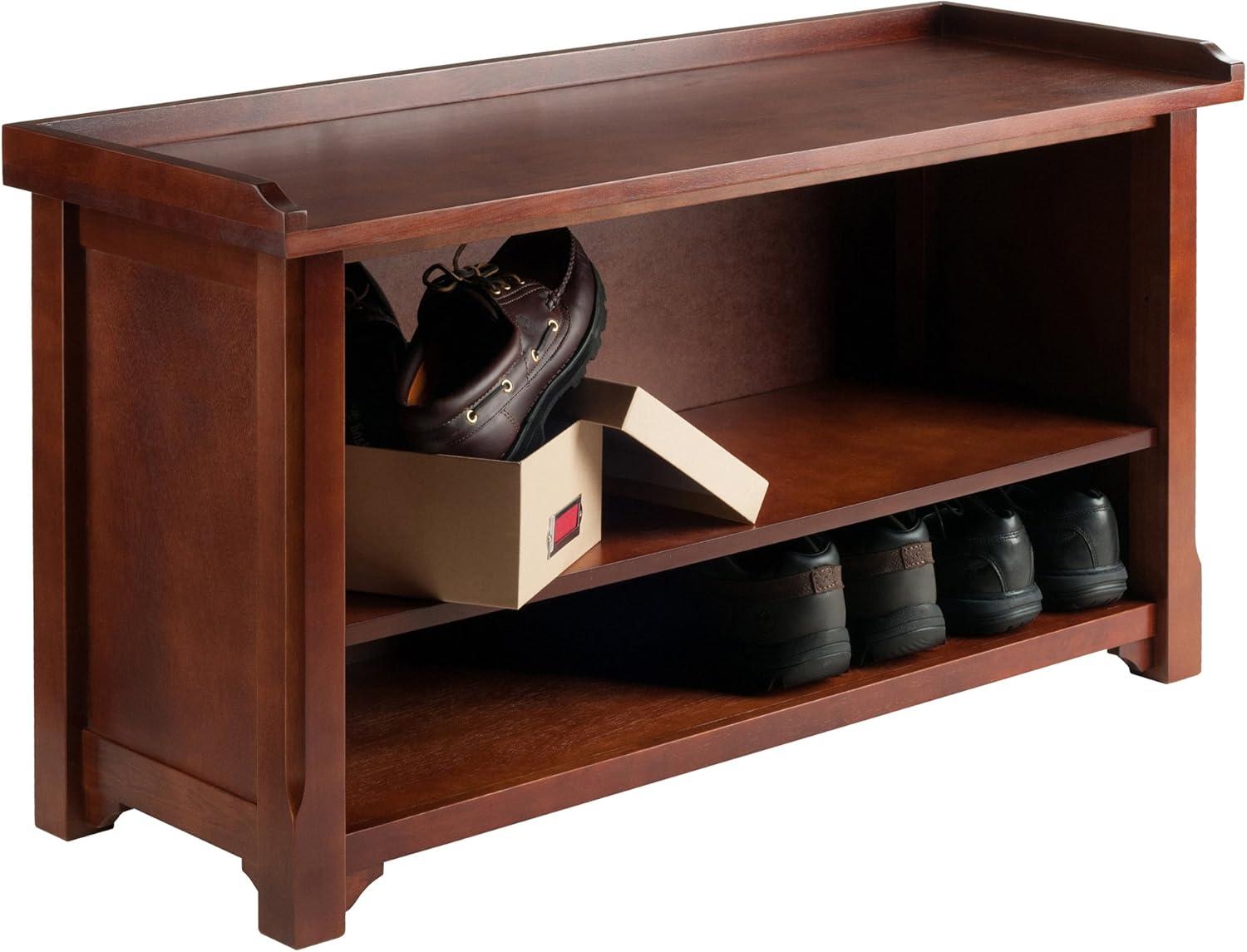 Benches Winsome Walnut: Upholstered Dining Bench, Entryway Shoe Storage with Adjustable Shelf