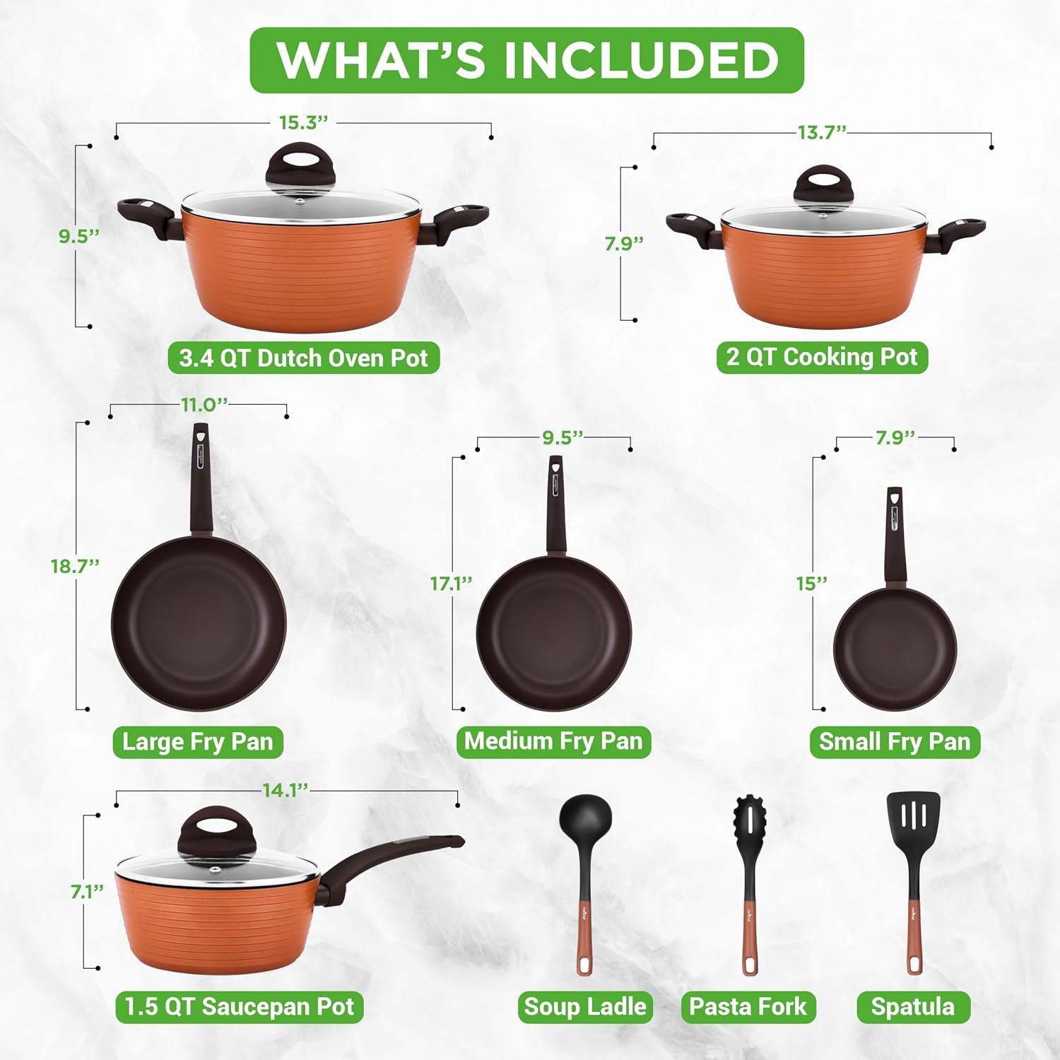 NutriChef 12-Piece Brown Nonstick Aluminum Cookware Set