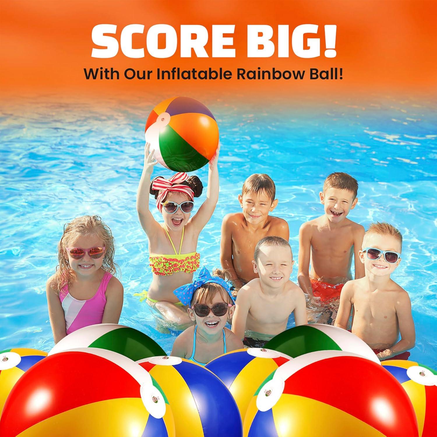 Bedwina Inflatable Beach Balls Bulk - (Pack of 12) 16 Inch Inflatable Rainbow Beach Balls for Kids, Dozen Beach Ball for Kids, Rainbow Party Decorations