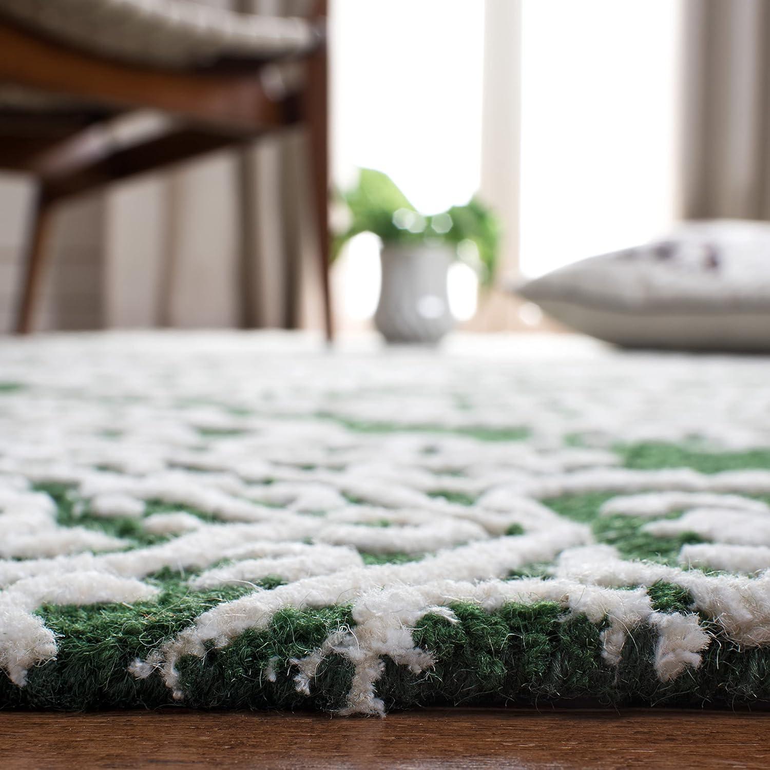 Ivory and Green Hand-Tufted Wool Rectangular Rug