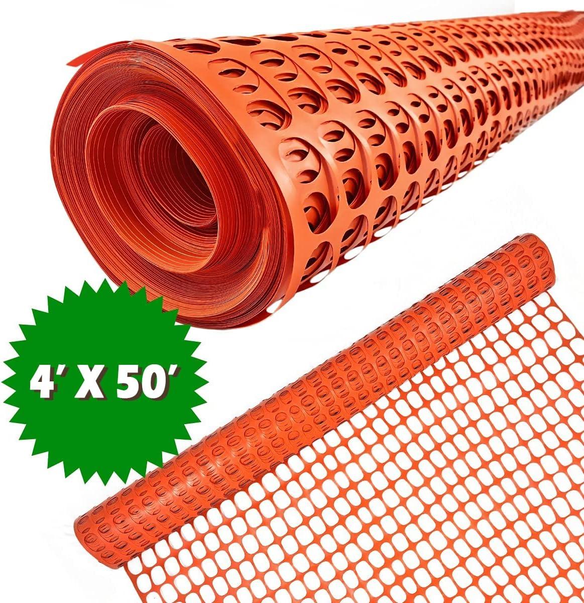 Ashman Plastic Mesh Fence, Construction Barrier Netting, Orange, 4'x200' Feet, 1 Roll, Garden Fencing, Fences Wrap, Above Ground, for Snow, Poultry, Chicken, Deer, Patio, Garden Netting, Orange 200FT