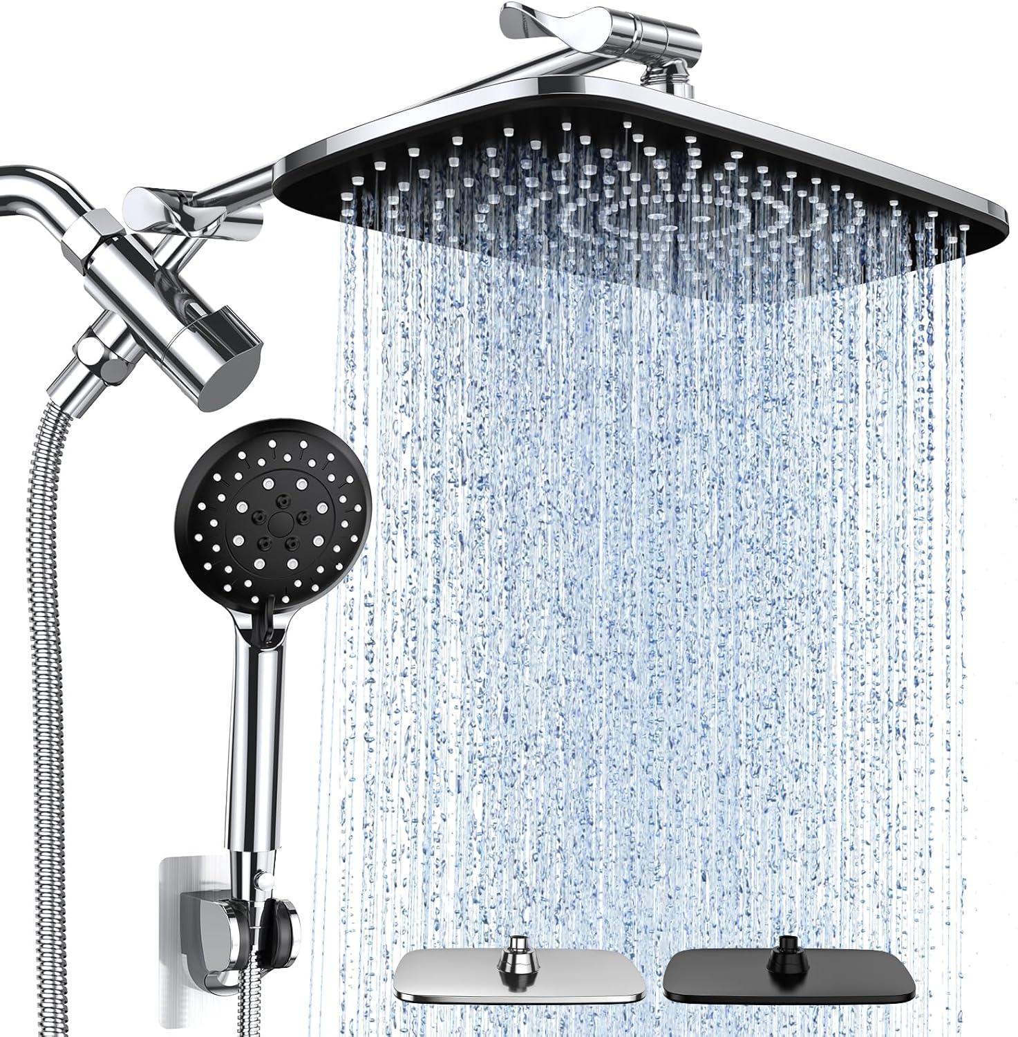 Chrome Adjustable Dual Rain Shower Head with Handheld