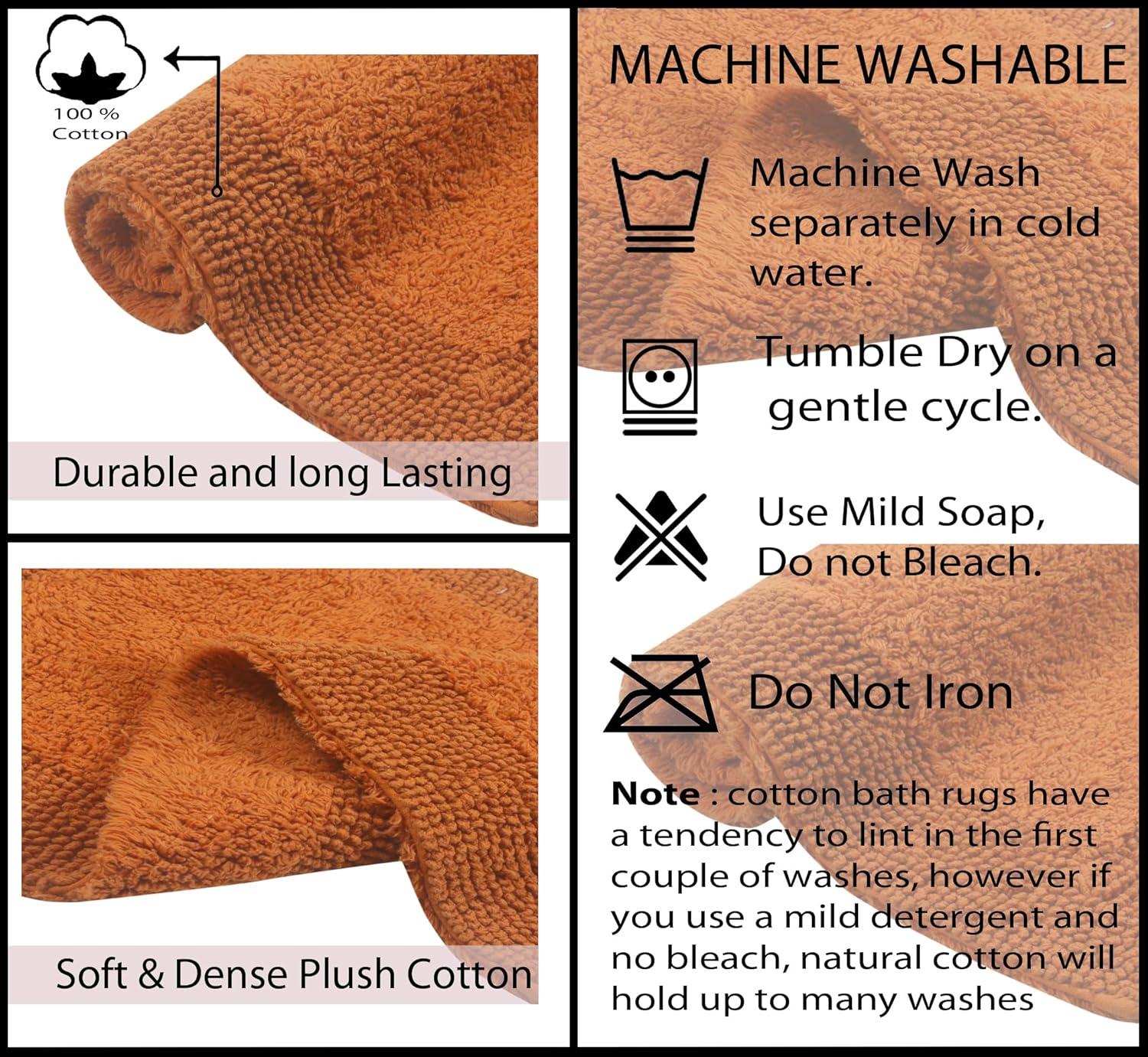Home Weavers Luxury Collection 100% Cotton Reversible Bathroom Rug Set Machine Washable Bathroom Rug-17"x24", Bath Rug- 21"x34", U Shaped Contour- 20"x20", Terracotta Color 3 Piece Bath Carpet set