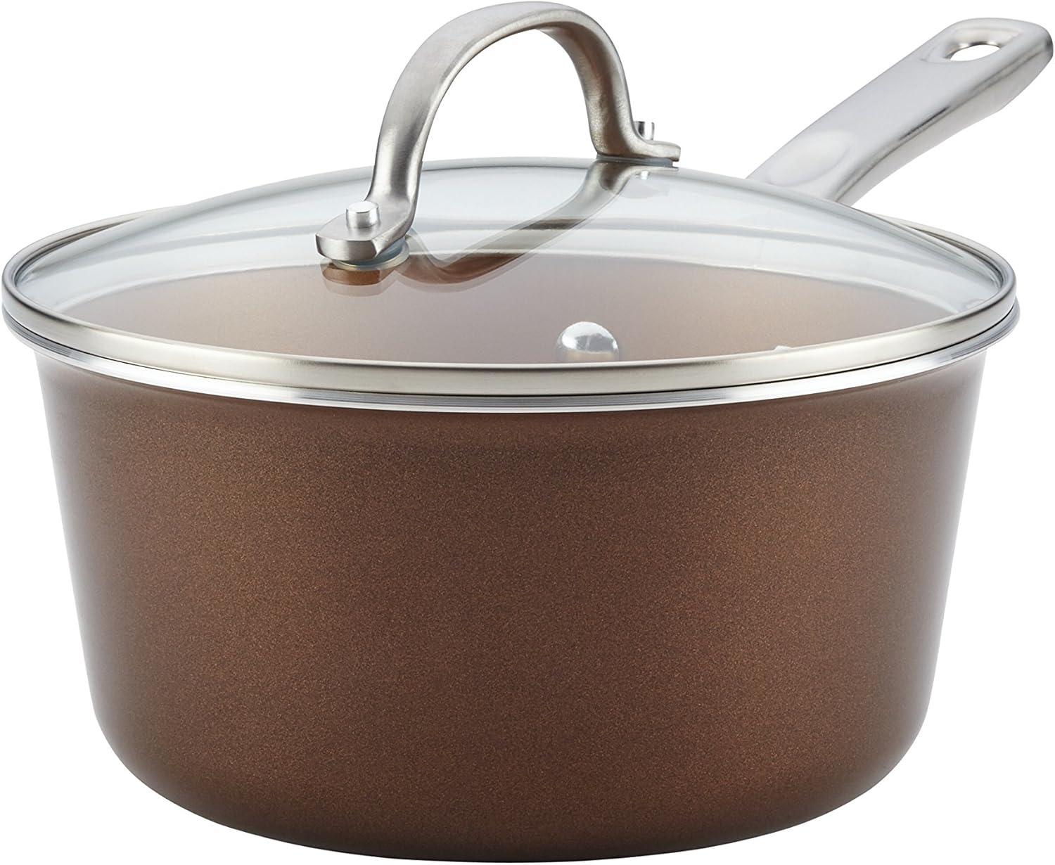 Ayesha Curry Ayesha Home Collection Porcelain Enamel Nonstick Saucepan with Lid, 3-Quart