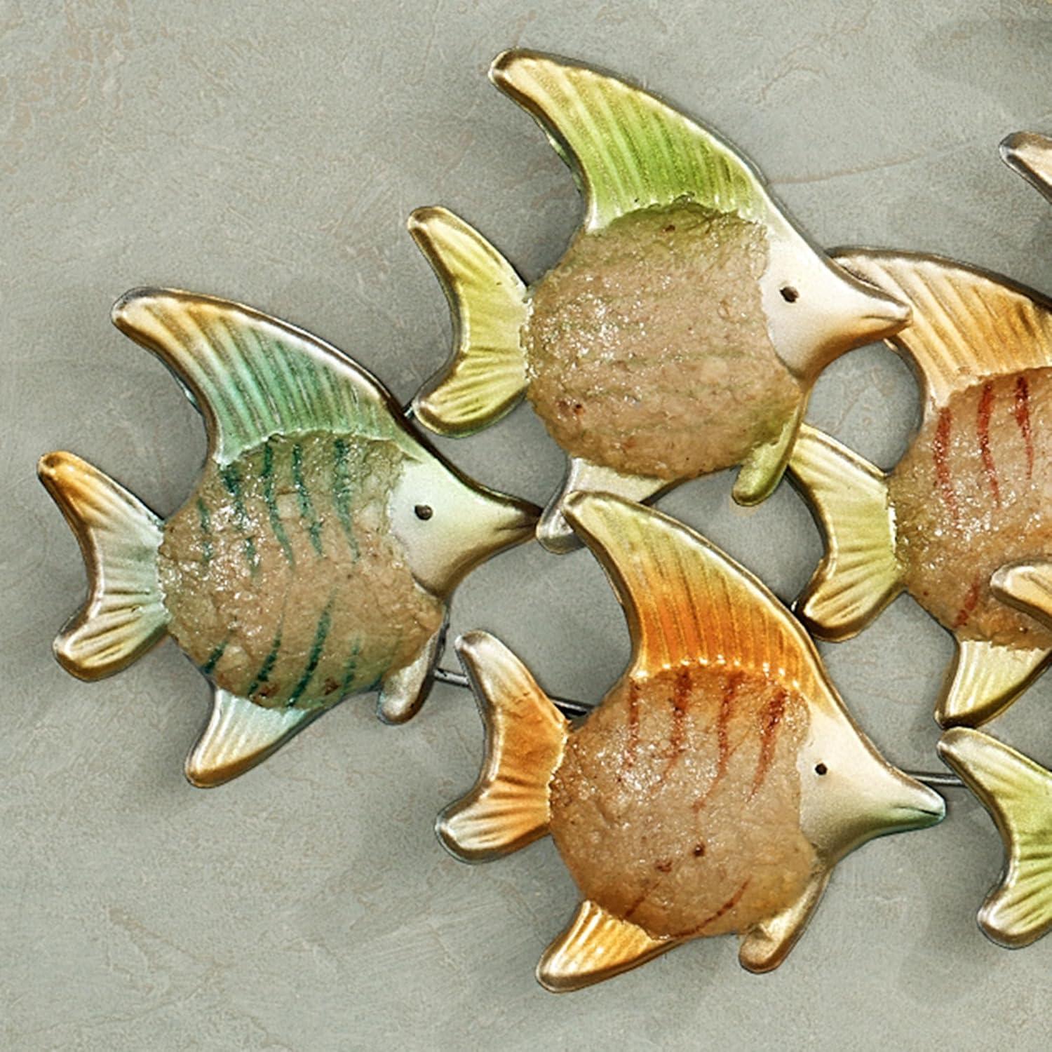 Large Green and Orange Metal Angelfish Wave Wall Sculpture