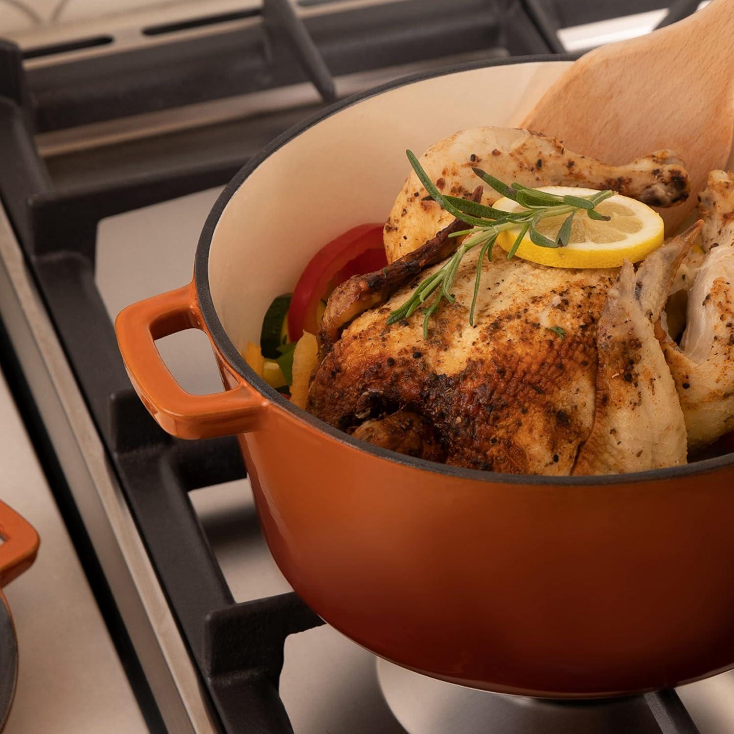 Bruntmor | 2 In 1 Enameled Cast Iron Double Dutch Oven Skillet Lid 5-Quart | 1