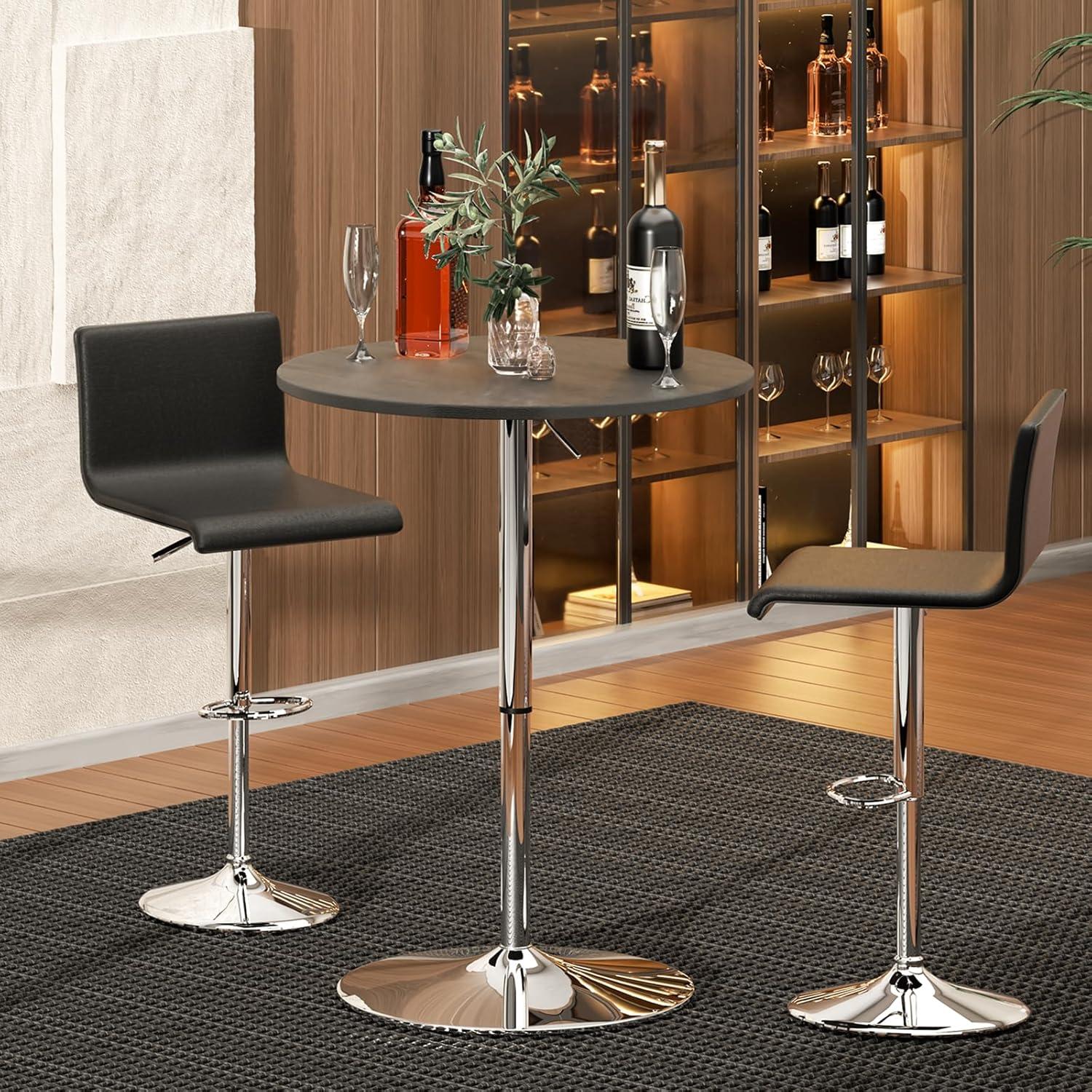 Black Adjustable Height Round Bar Table with Chrome Base