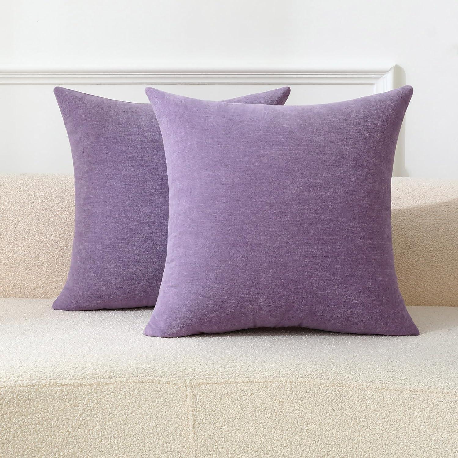 2 Pack Throw Pillow Covers 18x18 inch, Purple Pillow Covers for Bed Room Living Couch Home Dercoration