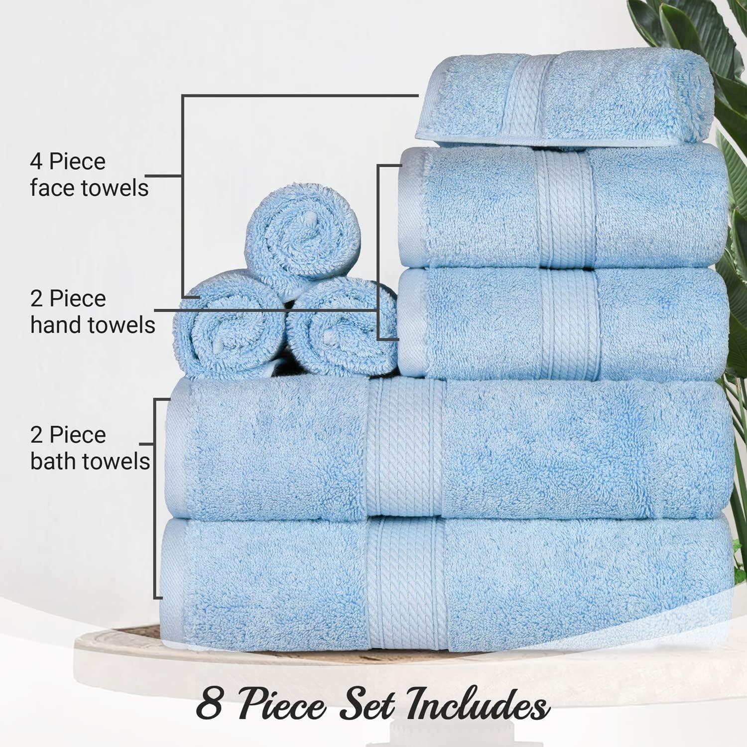 Superior Light Blue Egyptian Cotton 8-Piece Towel Set