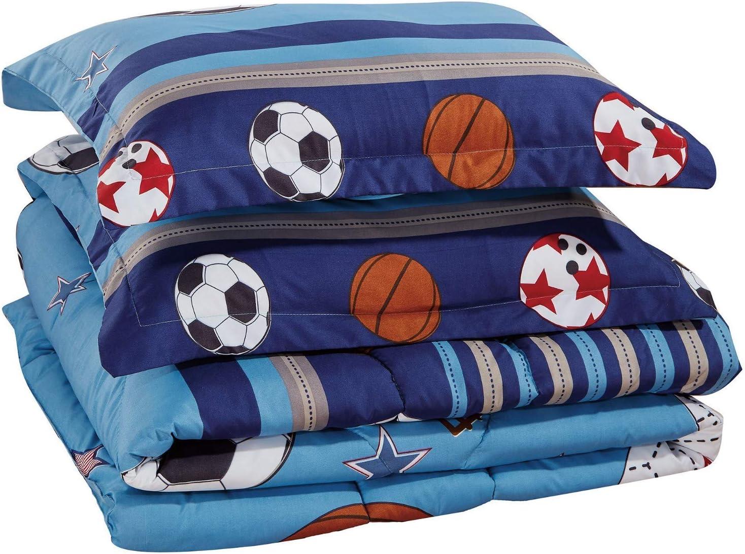 Chezmoi Collection 6-Piece Basketball Soccer Football Comforter Set with Fitted Sheet, Microfiber Kids/Teens Sports Bedding Set