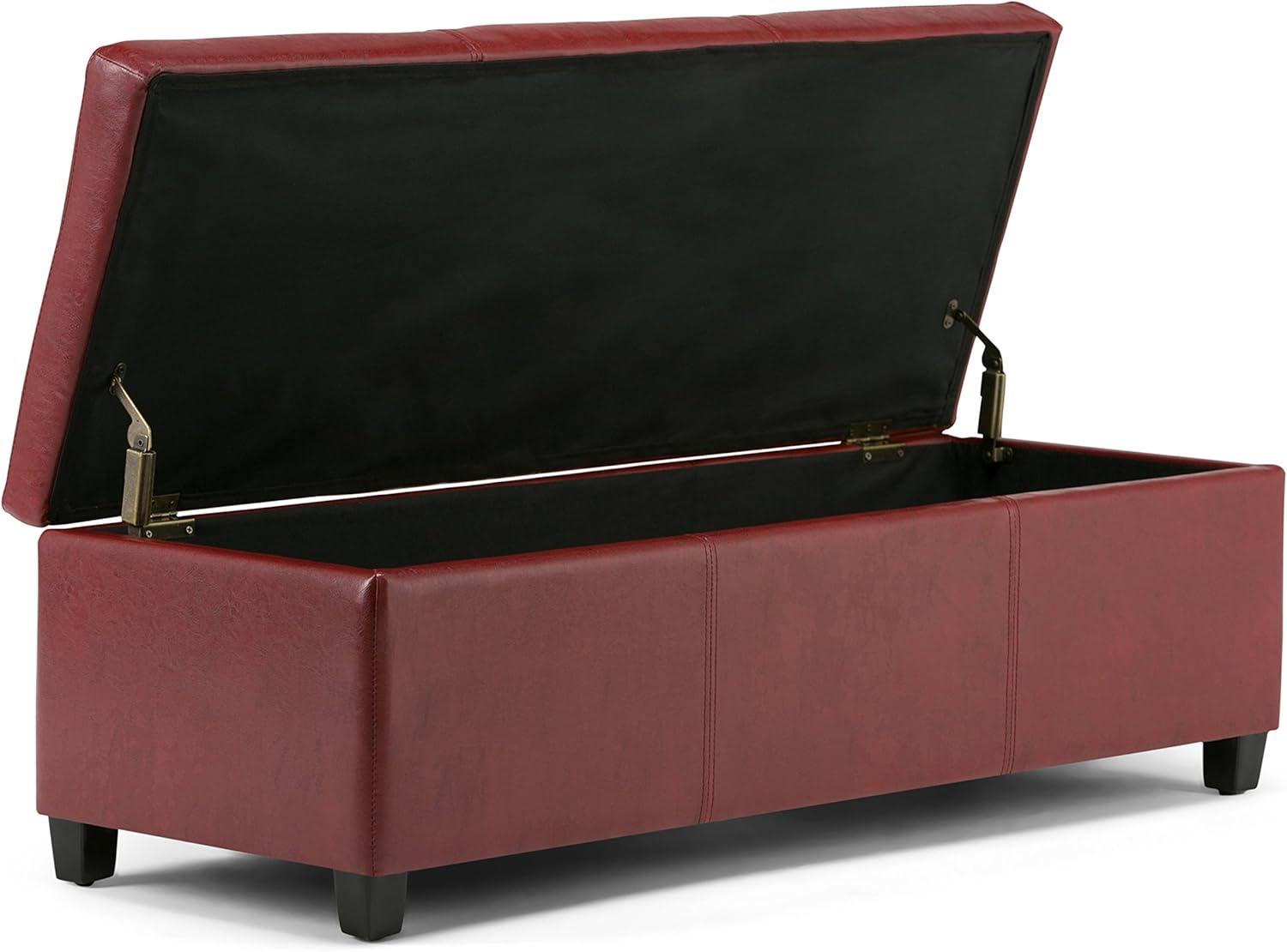 Avalon Red Faux Leather 48" Rectangular Storage Ottoman Bench