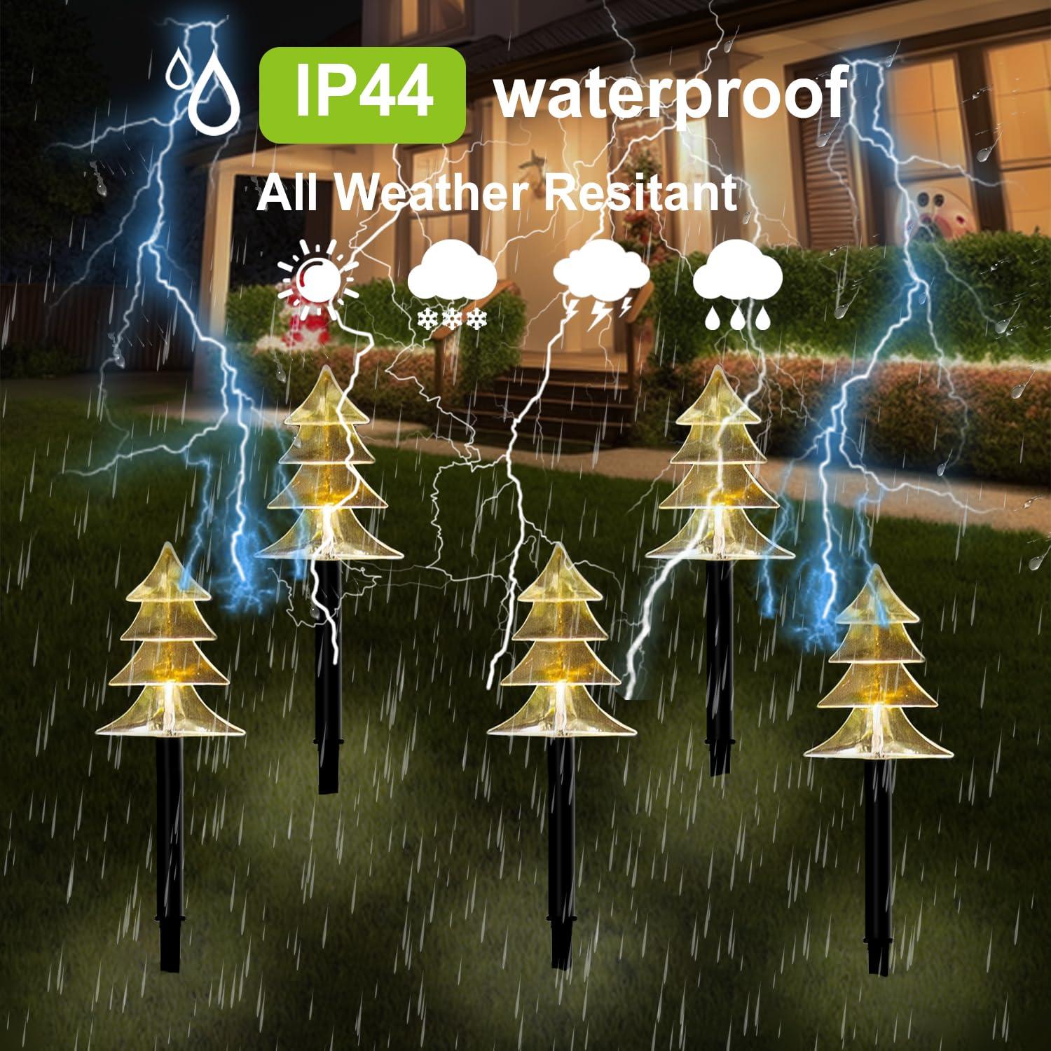 Enkey Christmas Solar Pathway Lights, Set of 5 Waterproof Landscape Christmas Lights, Stake Christmas Decorations, LED Lights for Yard Lawn Patio Walkway Decor (5PCS-Warm White-Tree)