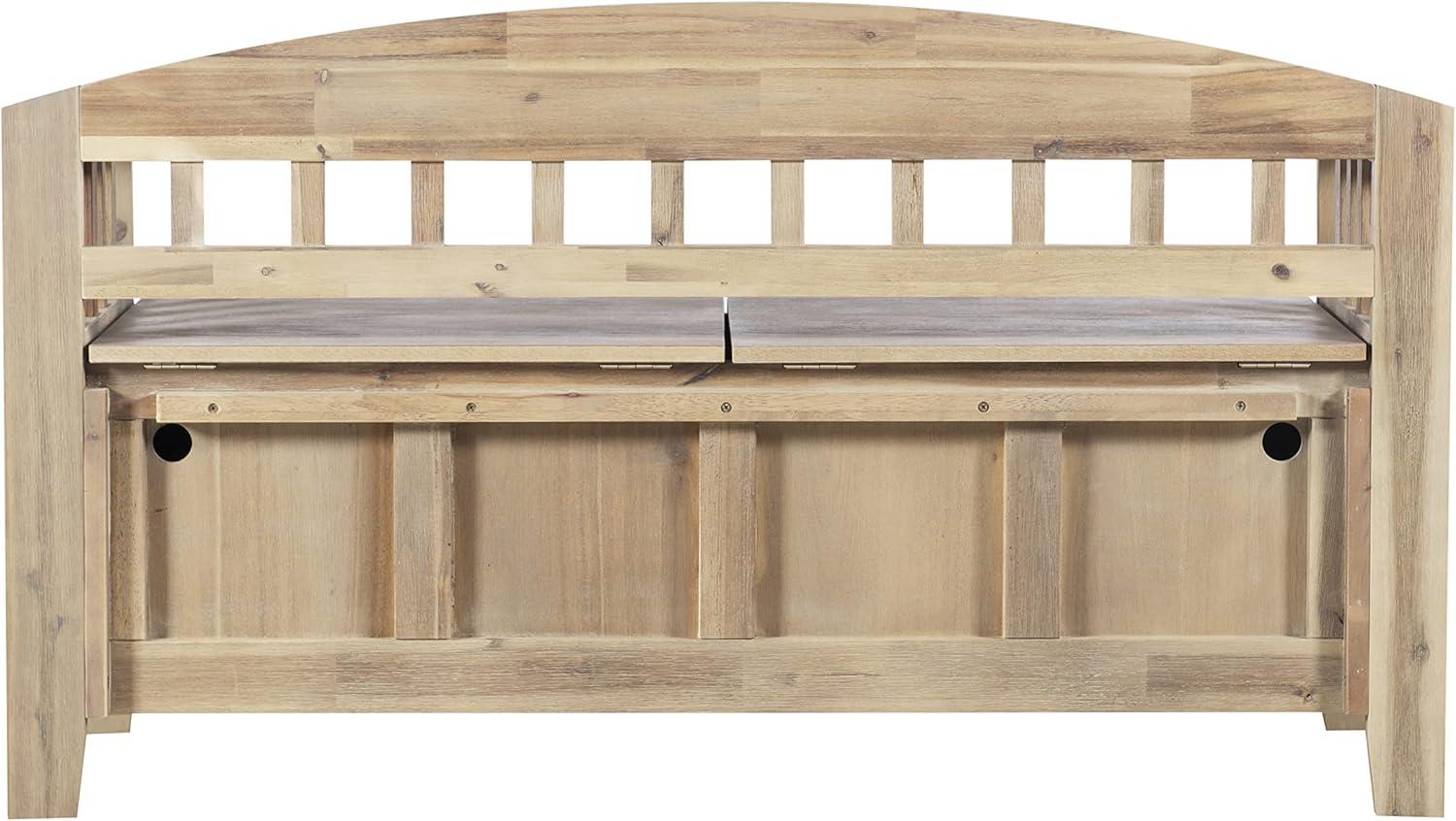 Natural Acacia Wood Storage Bench with Split Seat Design