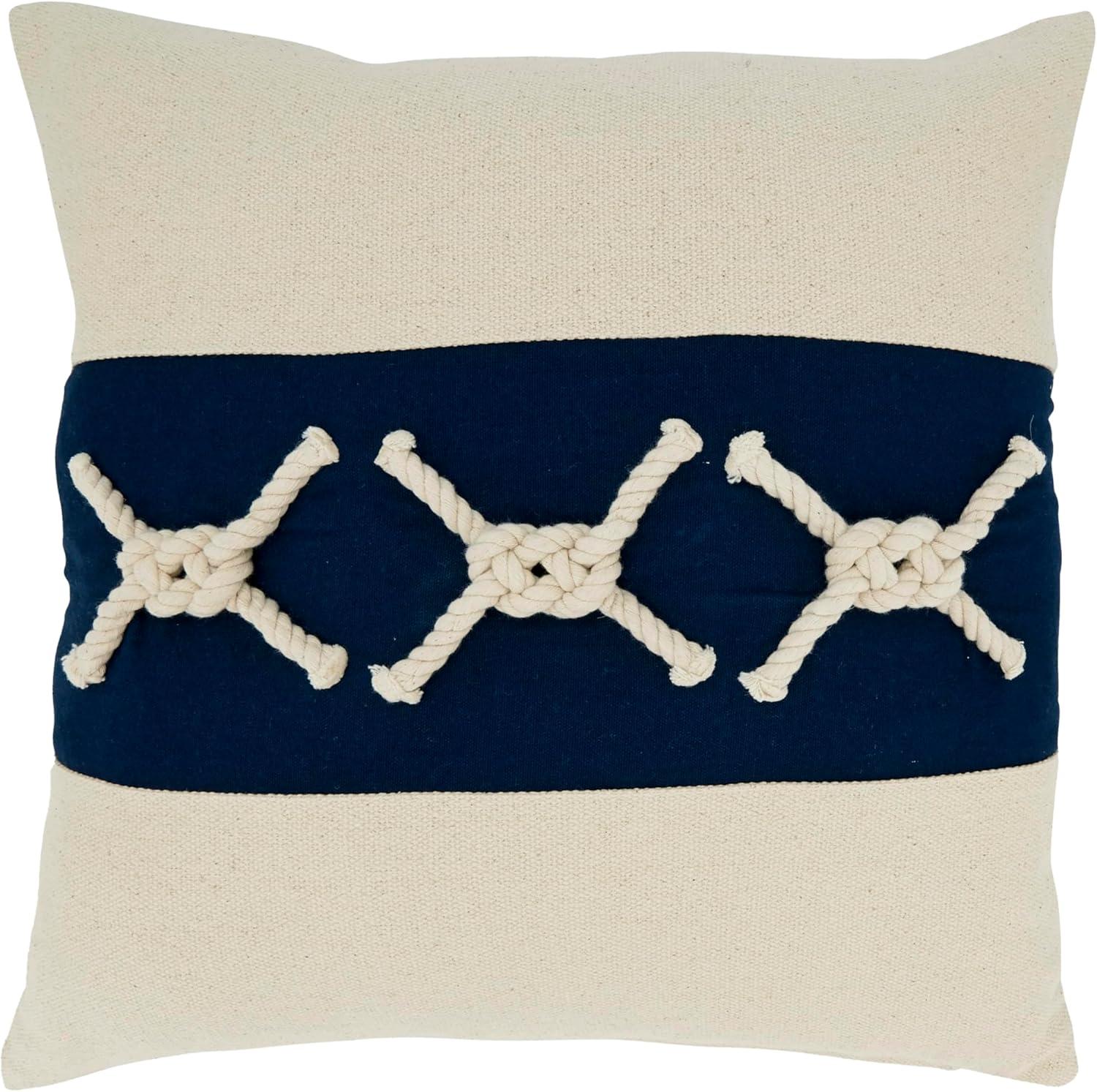 Saro Lifestyle Rope Knots Appliqué Poly Filled Throw Pillow, Blue, 18"x18"