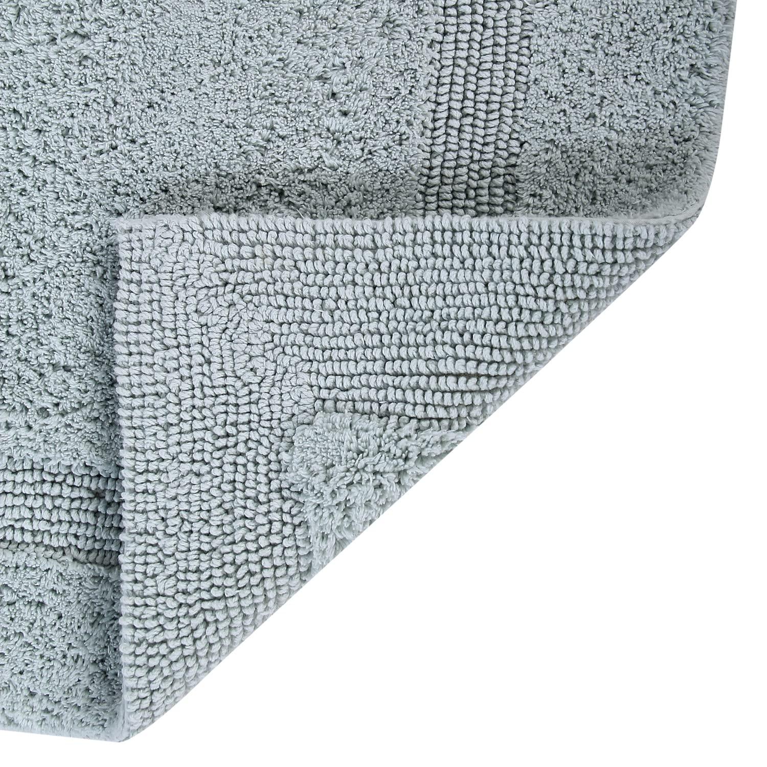 Better Trends Lux 100% Cotton Tufted Solid Reversible Bath Rug Set 2 PC (17" x 24" | 21" x 34") - Blue