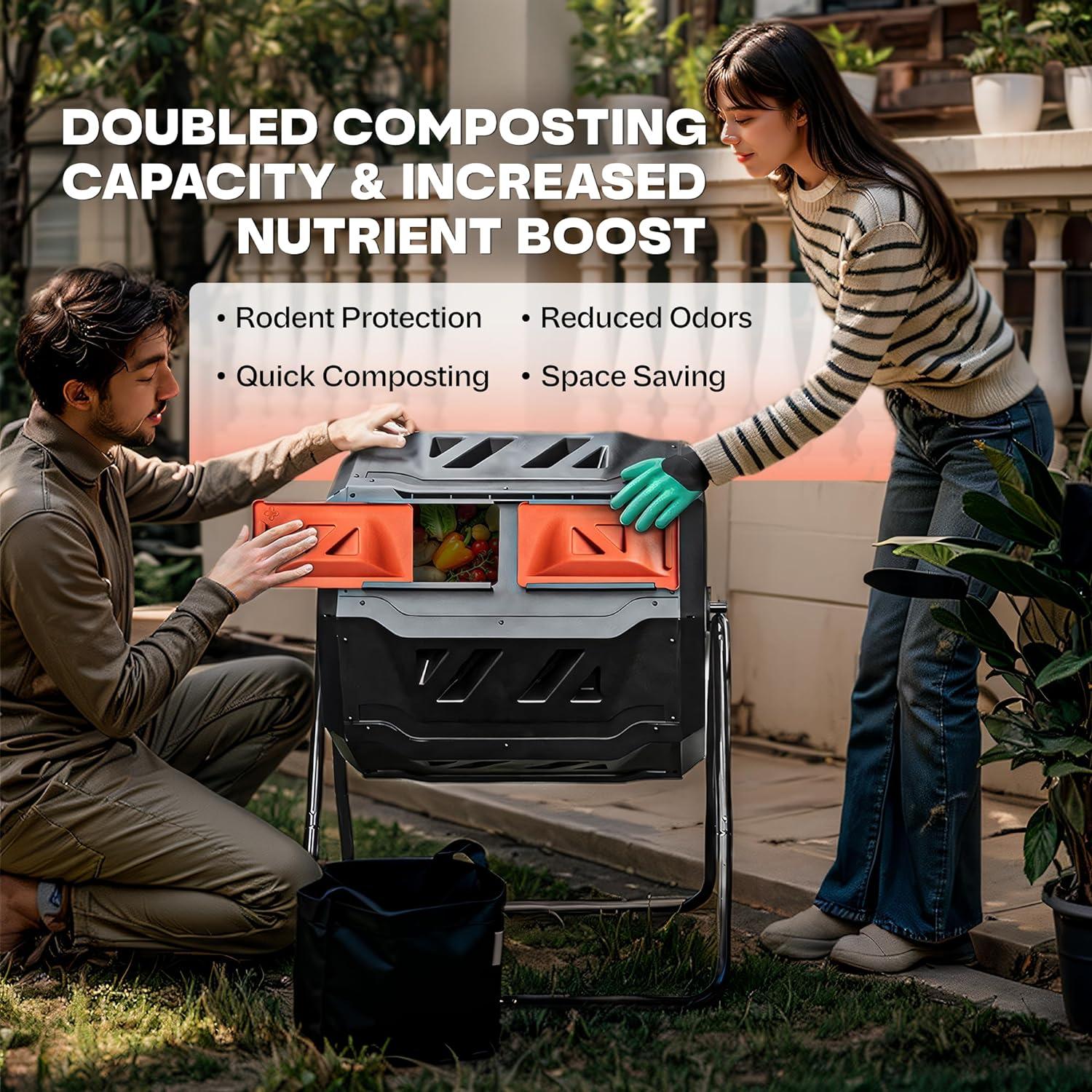 Dual Chamber Rotating Composter Tumbler Outdoor