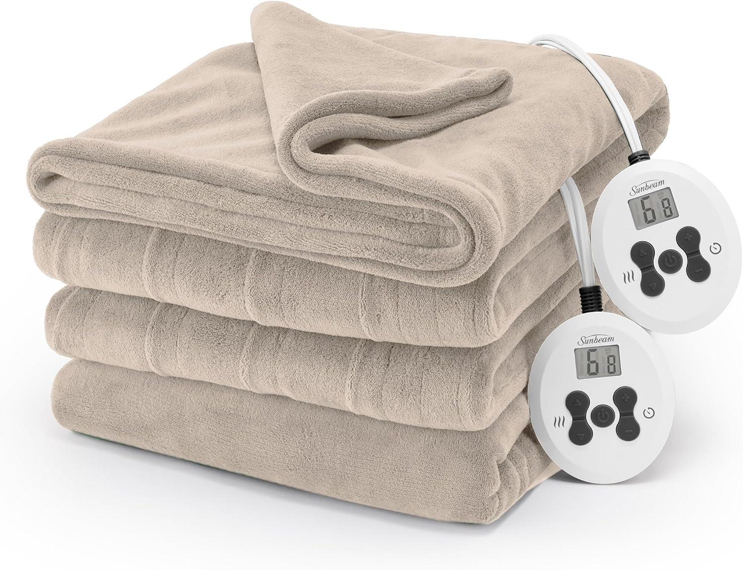 Sunbeam Microplush Heated Blanket, King, Mushroom