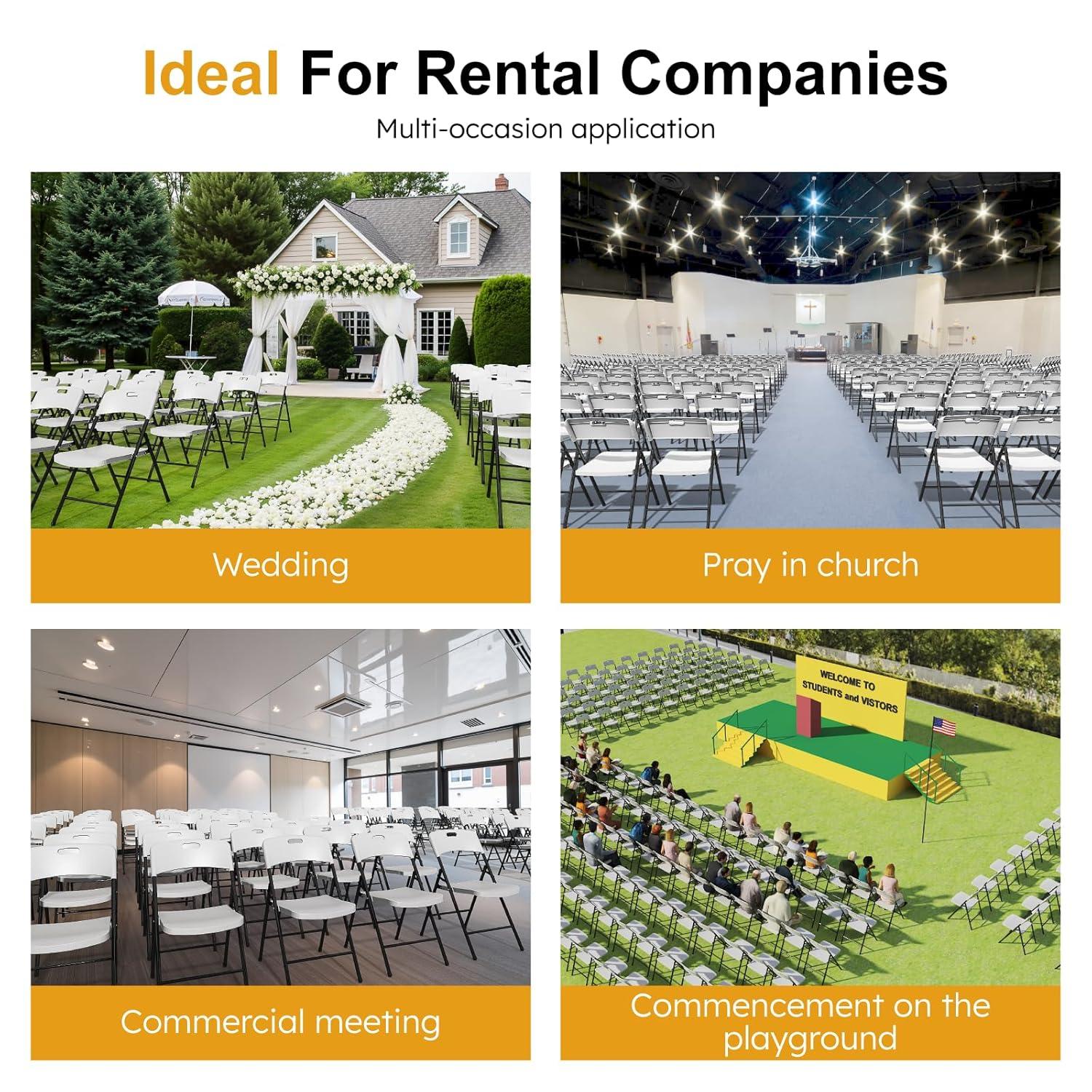 Ktaxon 4 Packs Portable Plastic Folding Chair w/ Handle White for Party Wedding Camping Picnic, Adult, Outdoor and Indoor Portable Chairs, Plstic Chairs