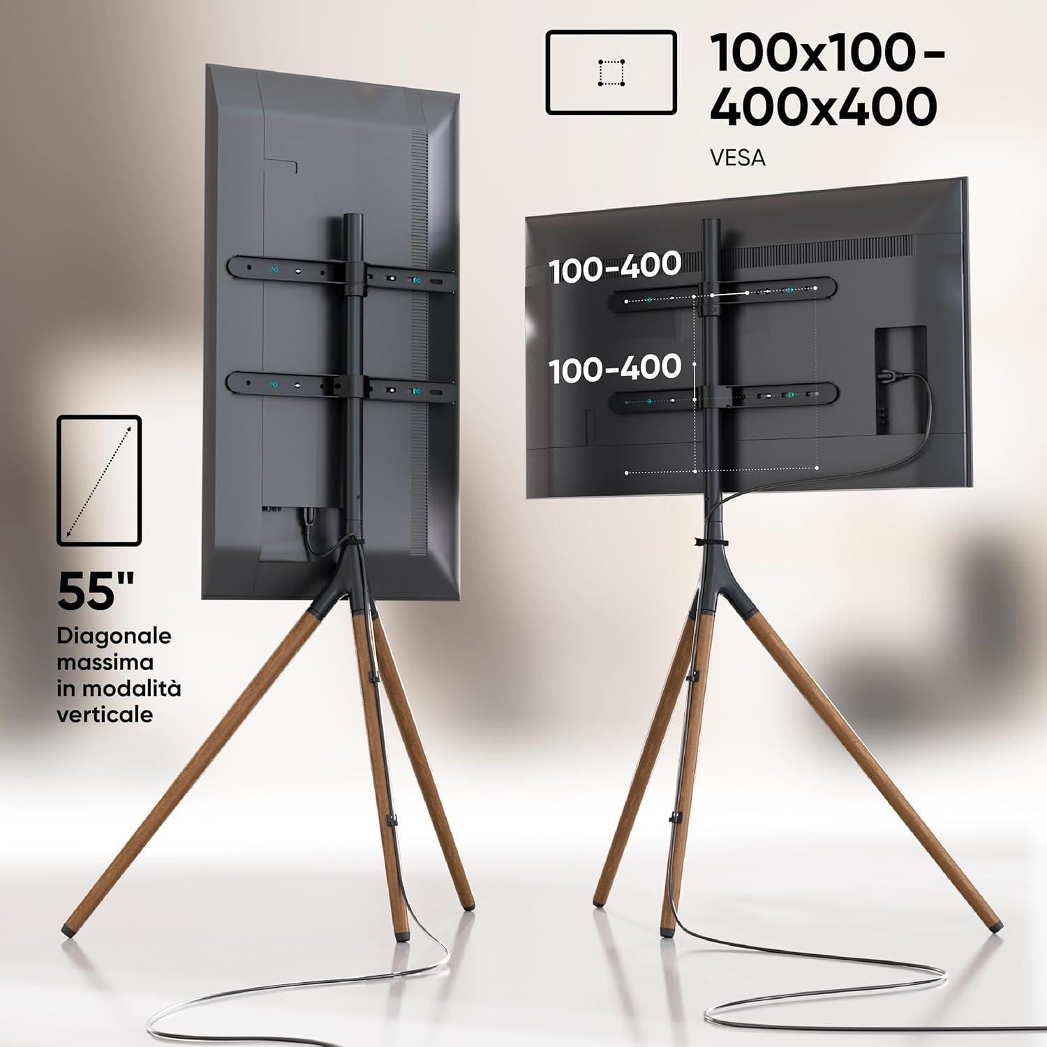 ONKRON Tripod TV Stand Wood for TVs up to 65" and 77 lbs, Swivel Floor Corner TV Stand Adjustable