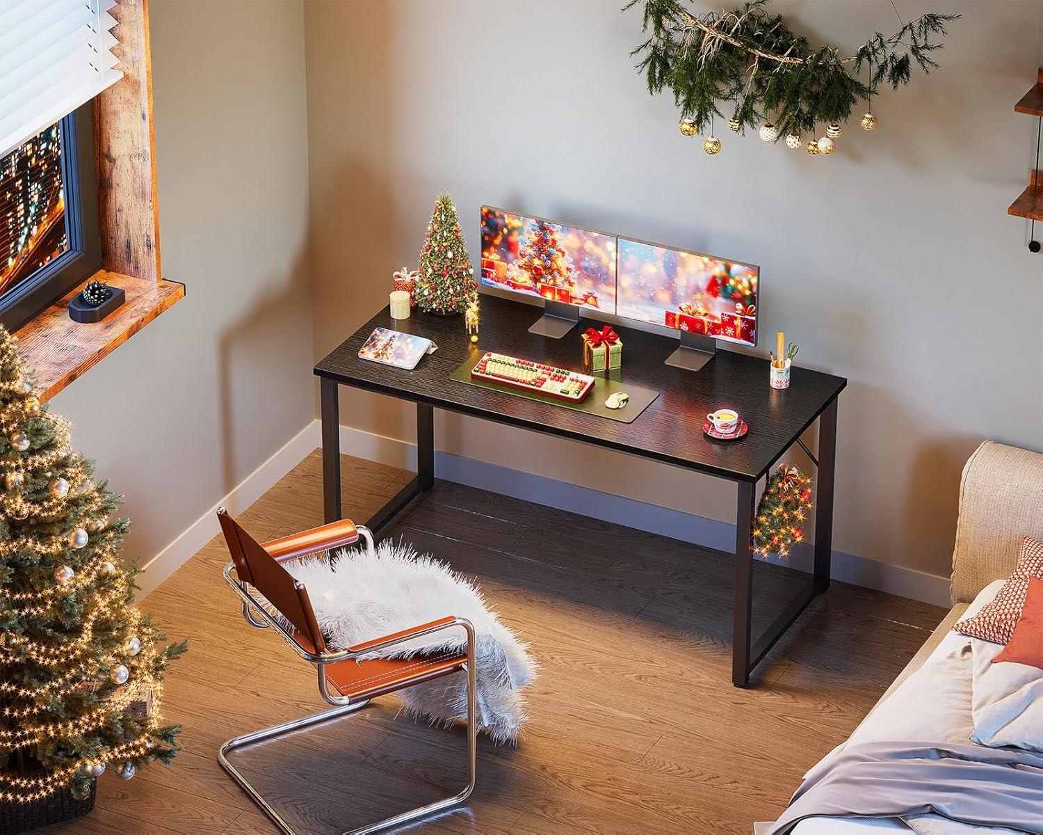 Coleshome 55 Inch Computer Desk, Modern Simple Style Desk for Home Office, Study Student Writing Desk, Black