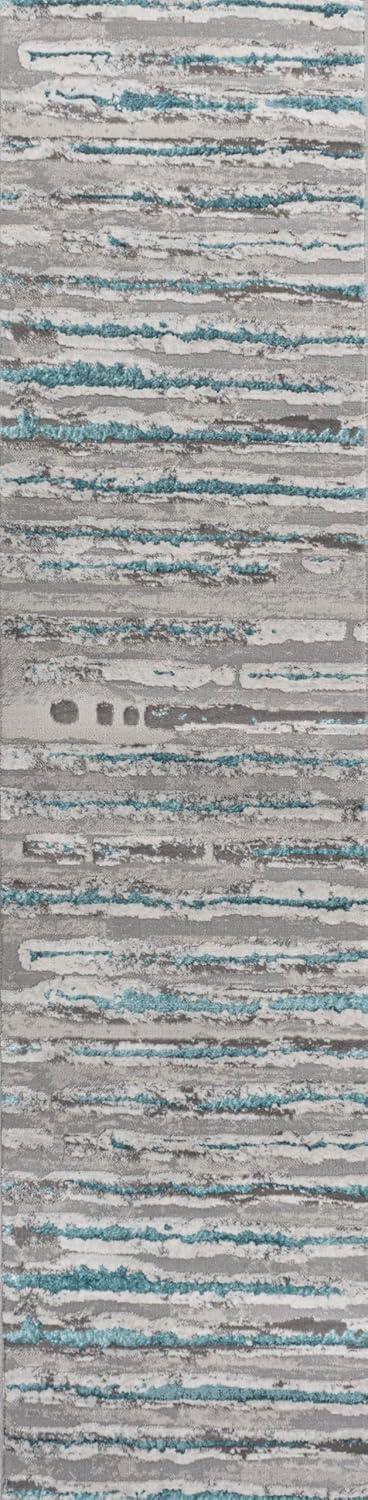 2'x10' Batten Modern Stripe Runner Rug, Gray/Turquoise - JONATHAN Y