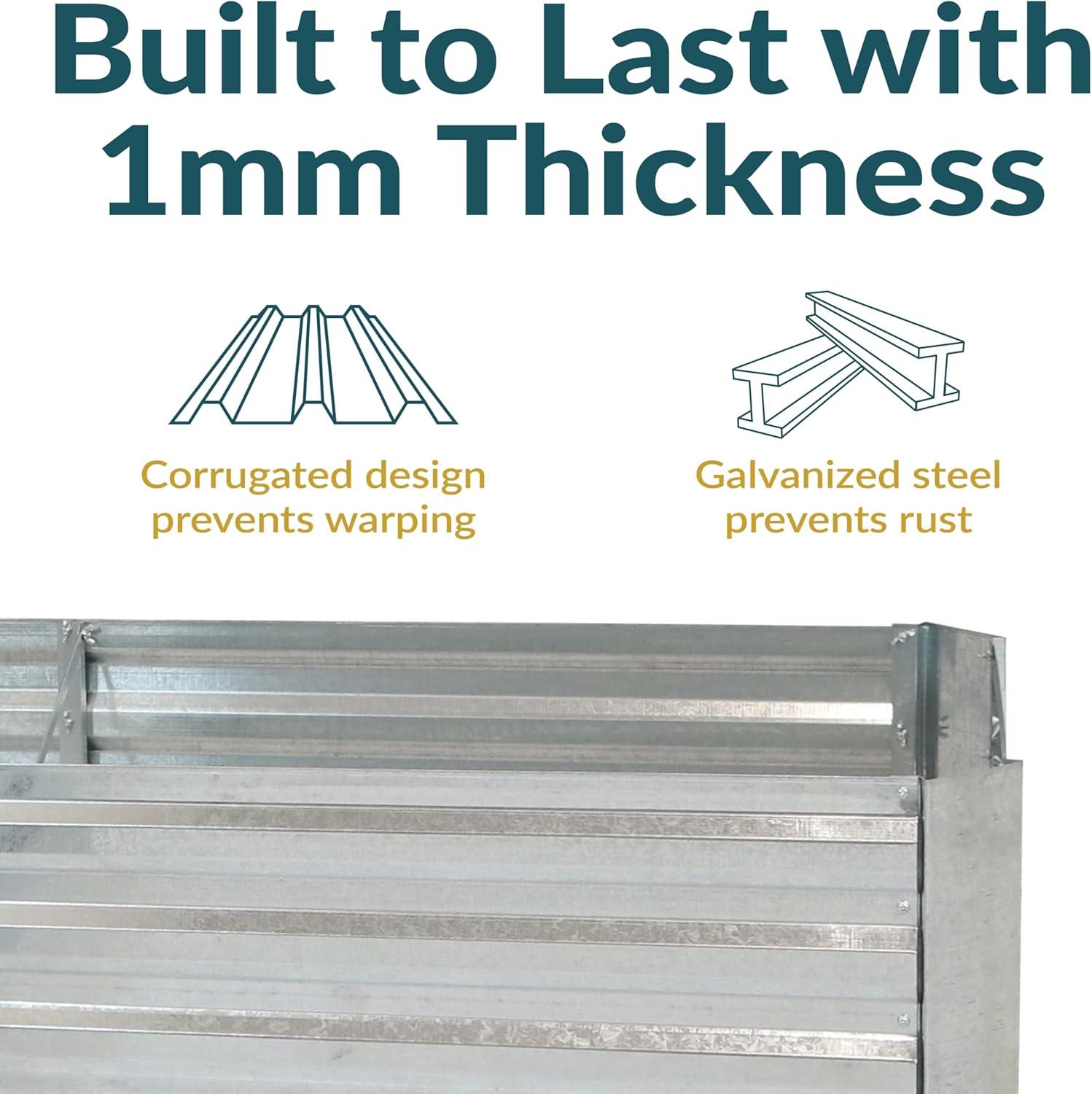 Sunnydaze Outdoor Galvanized Steel L-Shaped Raised Garden Bed for Plants, Vegetables, and Flowers - 59.5" - Silver