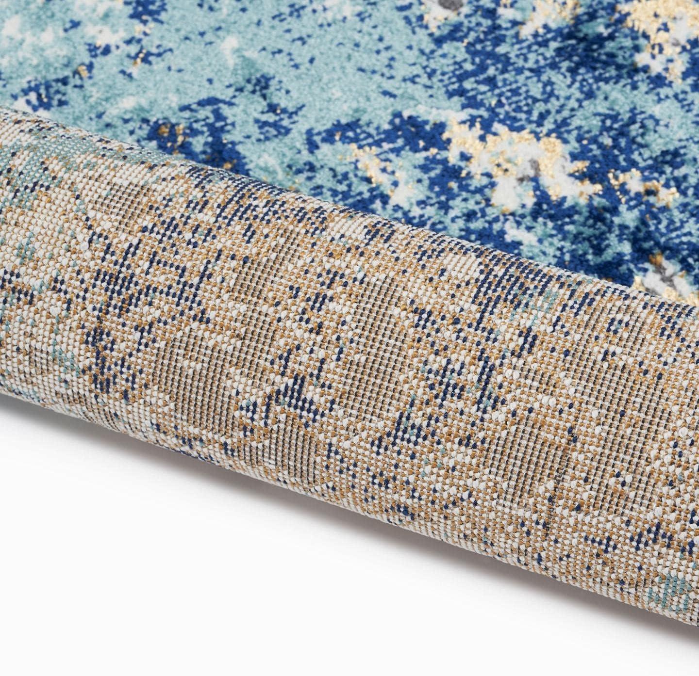 Abstract Splatter Blue and Gold 8' x 10' Synthetic Area Rug