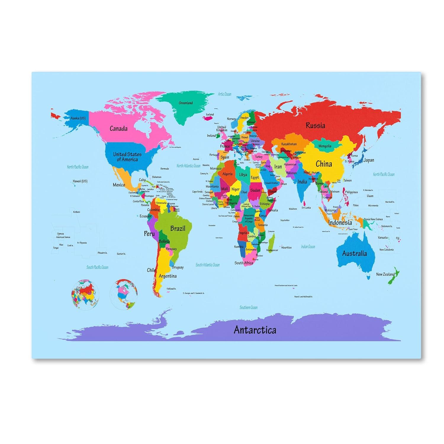 Trademark Fine Art - 22"x32" Michael Tompsett 'Childrens World Map' Canvas Art