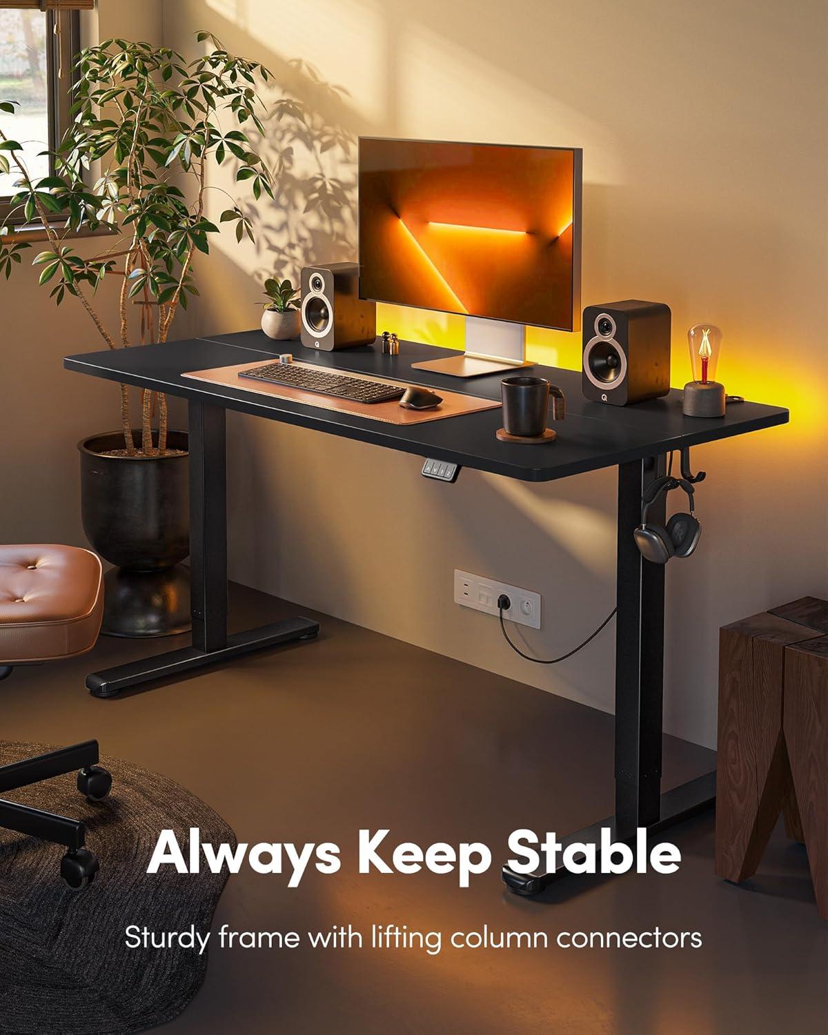 edx Electric Standing Desk, Height Adjustable Desk, 55 x 24 Inches Ergonomic Stand up Desk with Memory Preset and T-Shaped Metal Bracket for Home Office