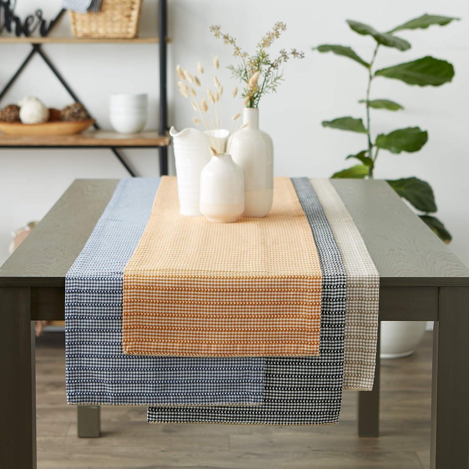 Contemporary Home Living 14" x 72" White and  French Blue Farmhouse Gingham Table Runner